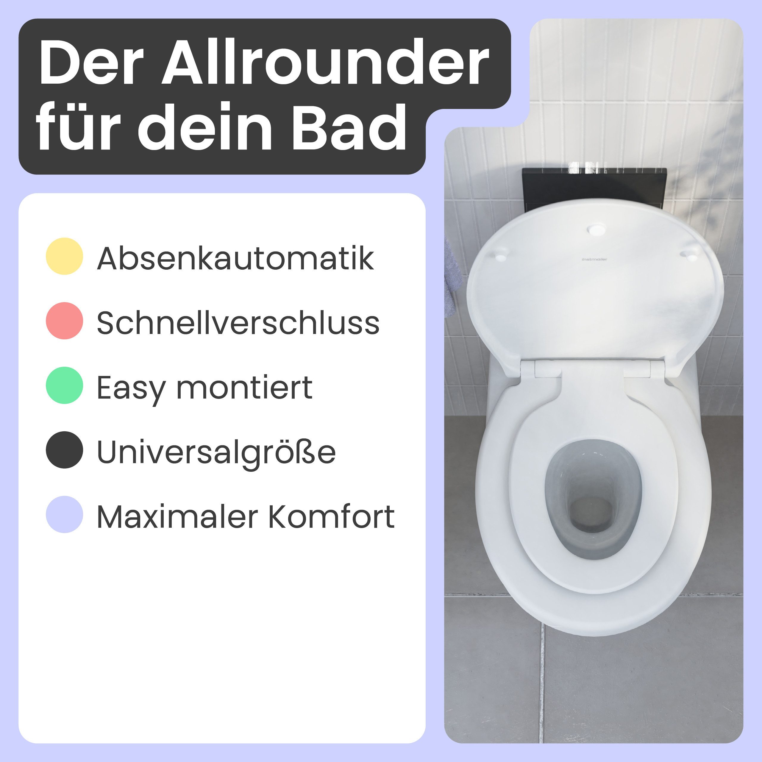 instmaier WC-Sitz instmaier Helma, Toilettendeckel mit Absenkautomatik, Absenkautomatik, zur Reinigung abnehmbar, Duroplast