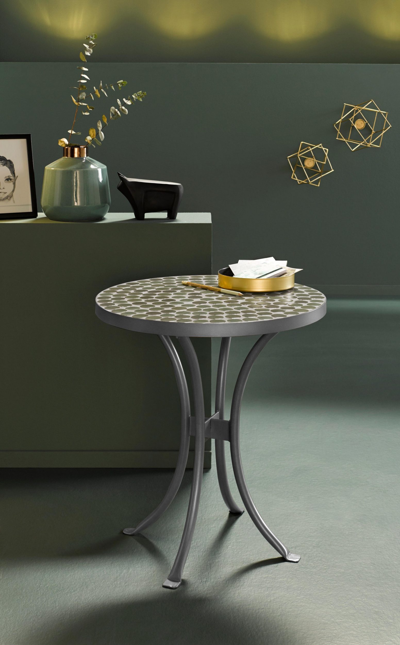 loft24 Beistelltisch Steffi, Bistro-Look, Metallgestell mit Mosaik-Keramikplatte, Ø46 cm