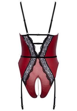 Abierta Fina Stringbody Ouvert Body Wetlook mit Kette im Schritt - rot, schwarz