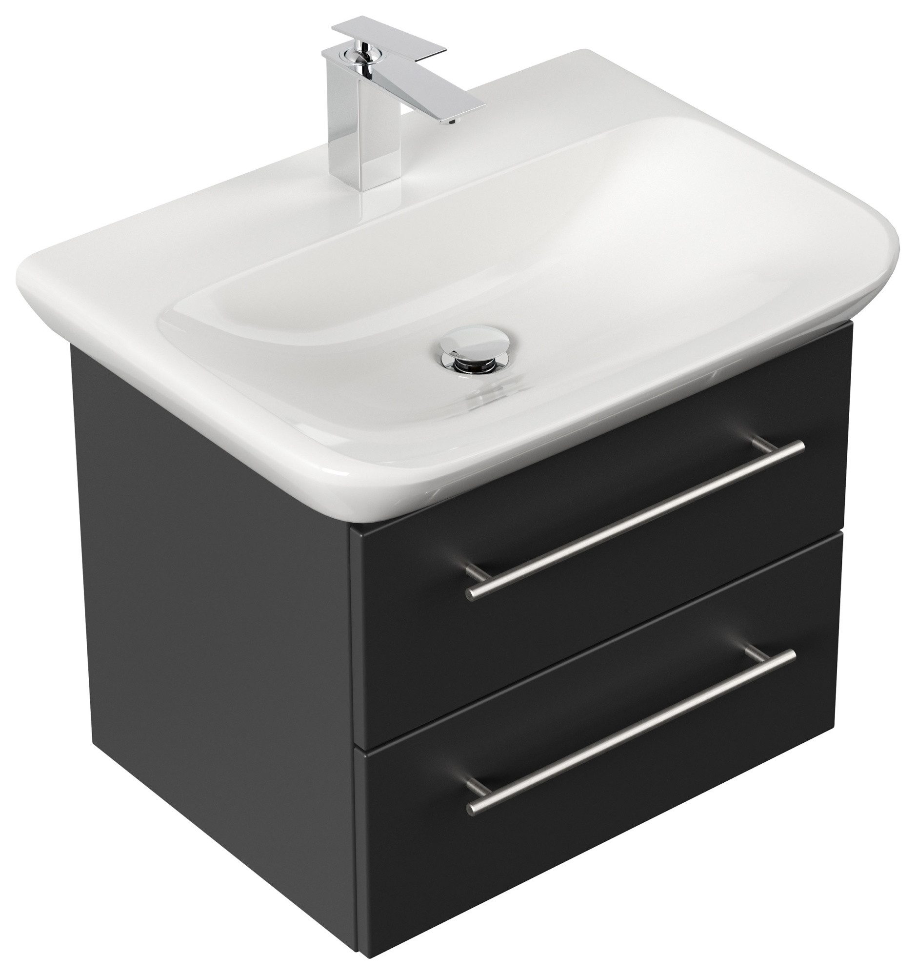 Magnolia Home Waschtisch Badmöbel mit Geberit MyDay Waschbecken 65 cm SoftClose schwarz