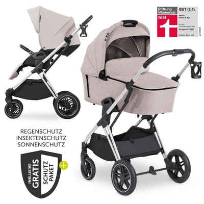 Hauck Kombi-Kinderwagen Vision X Duoset - Silver - Melange Beige, 2in1 Kinderwagen Buggy Set mit Babywanne, Sportsitz und Regenschutz