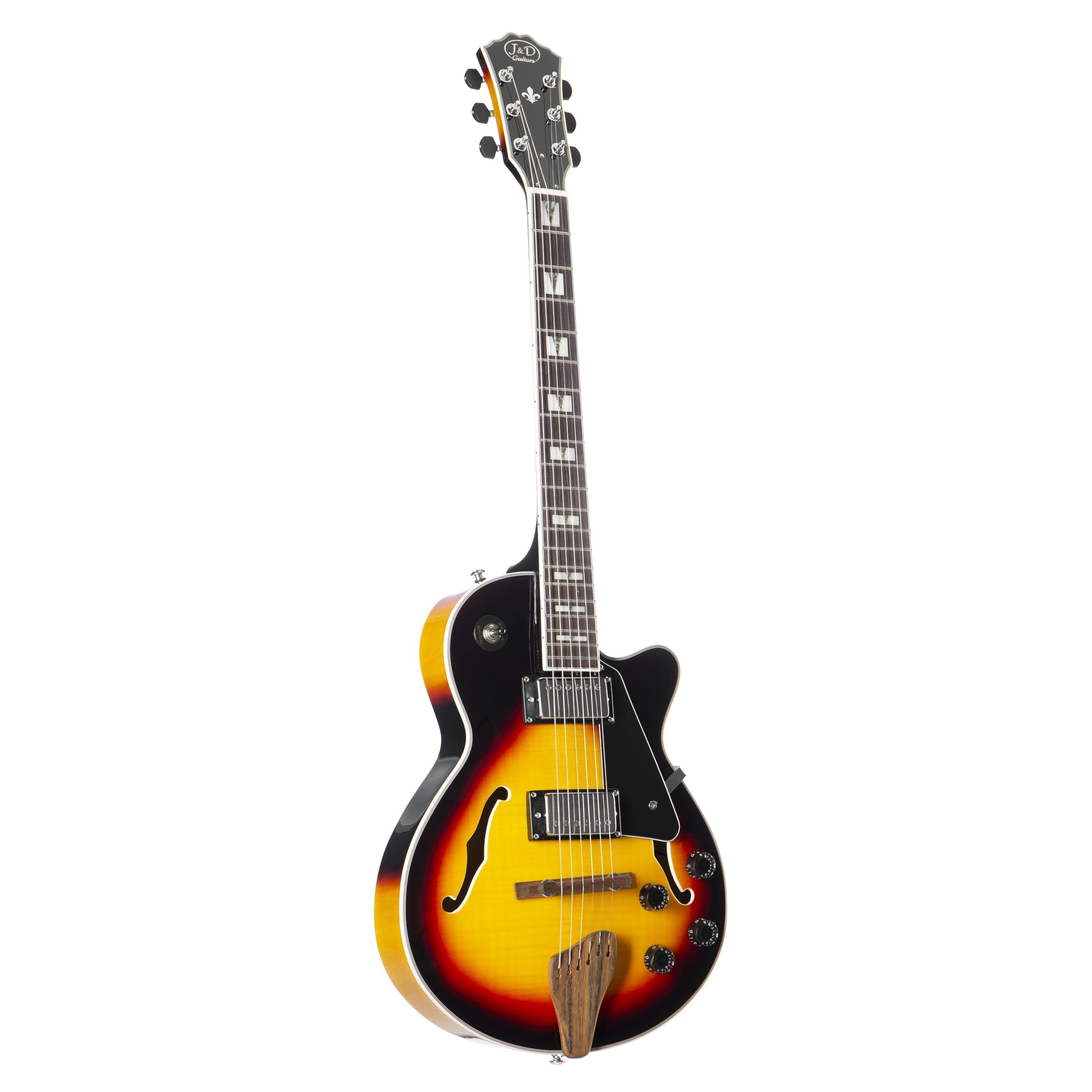 J & D Halbakustik-Gitarre, JD SA Mini Halbakustik Gitarre Sunburst Hollow Body Riegelahorn Decke Ahorn Hals Palisander Griffbrett 20 Medium Bünde Humbucker Tonabnehmer Chrom Hardware Hochglanz Finish Multicolour, Halb-Akustik Gitarren, Hollow-Body Modelle, Mini Halbakustik Gitarre, Riegelahorn Decke, Humbucker Tonabnehmer