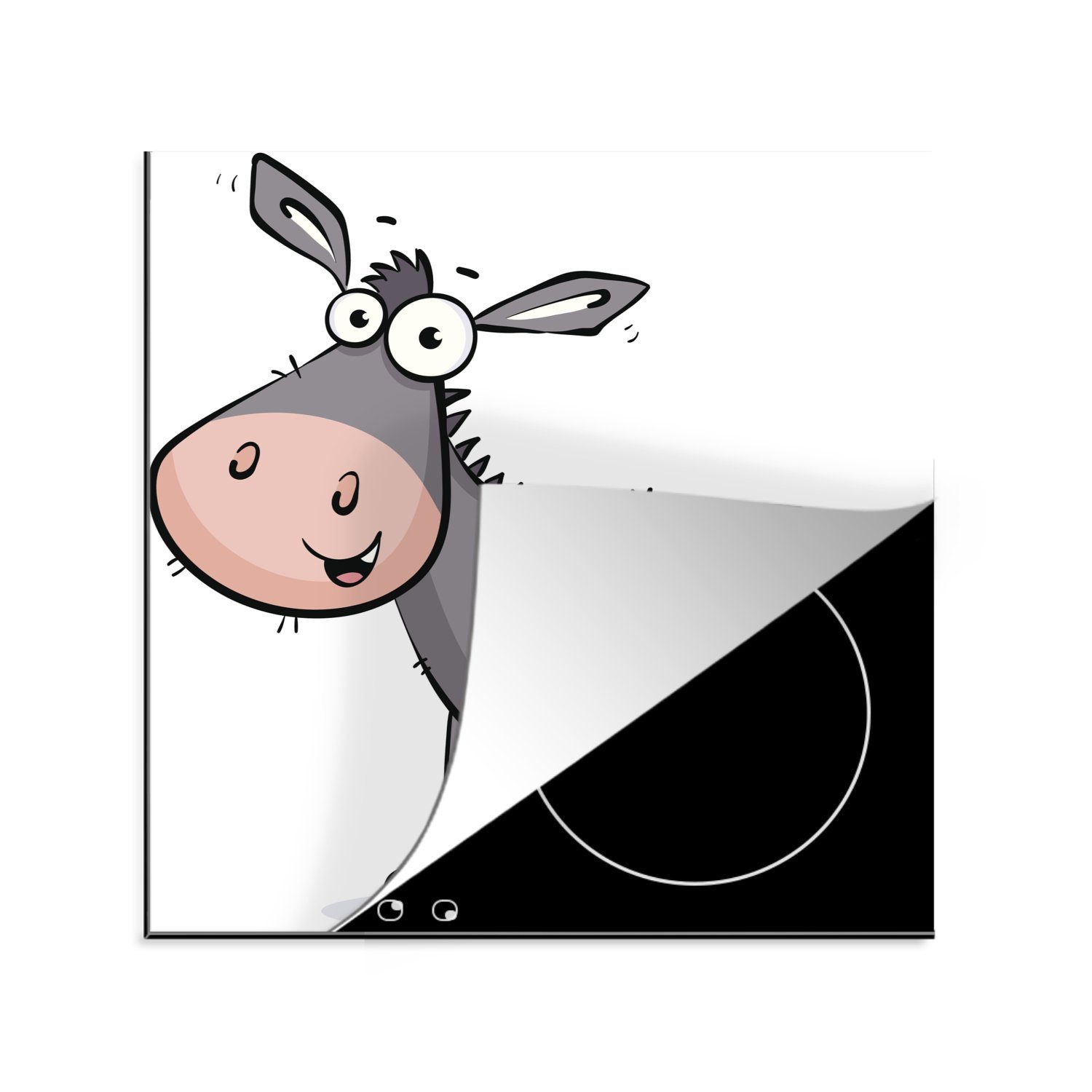 cm, Ceranfeldabdeckung, küche tlg), Esels, MuchoWow Herdblende-/Abdeckplatte Arbeitsplatte Eine grauen (1 78x78 für Vinyl, eines Illustration