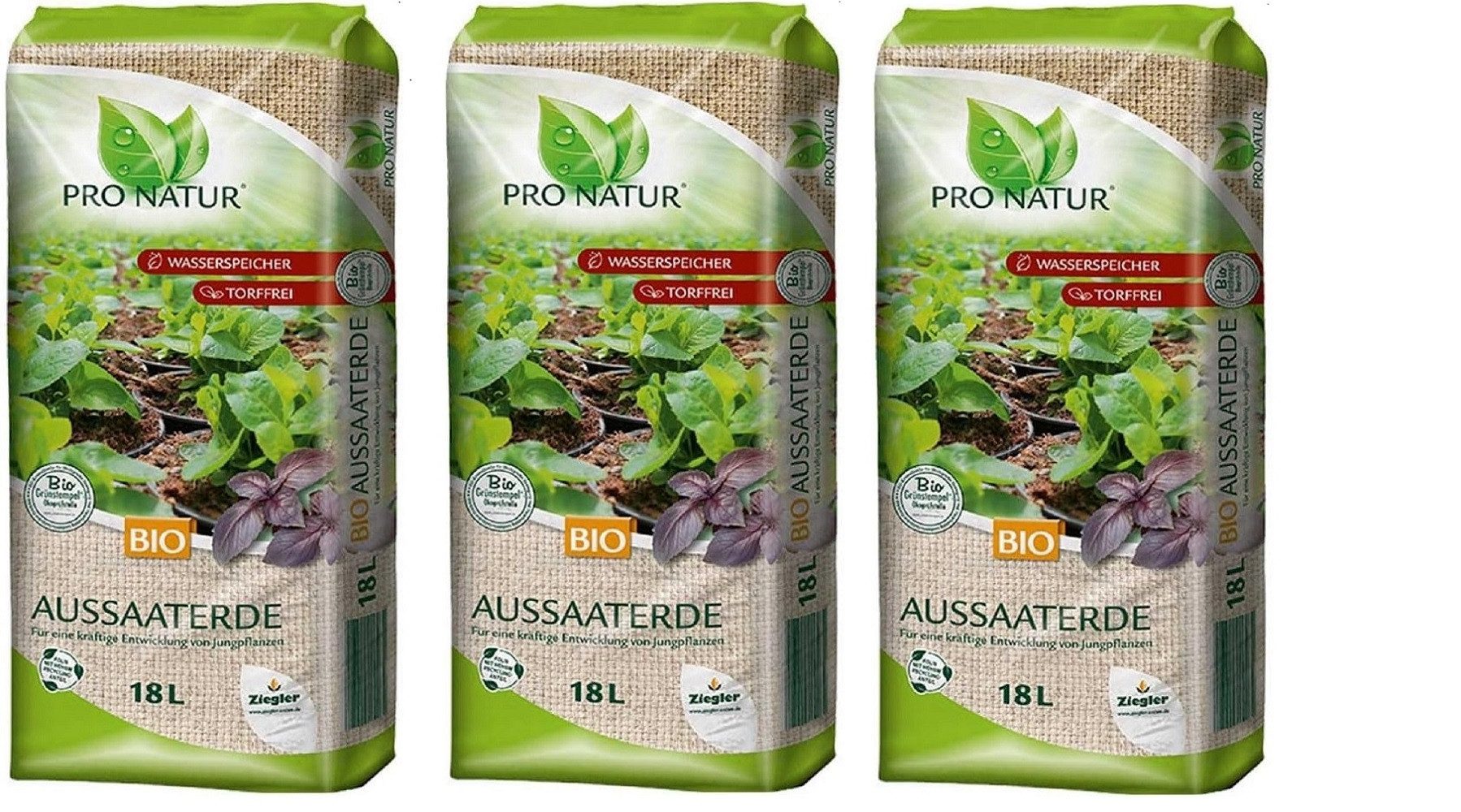 Blumenerde Pro Natur Bio Aussaaterde 3 x 18 L