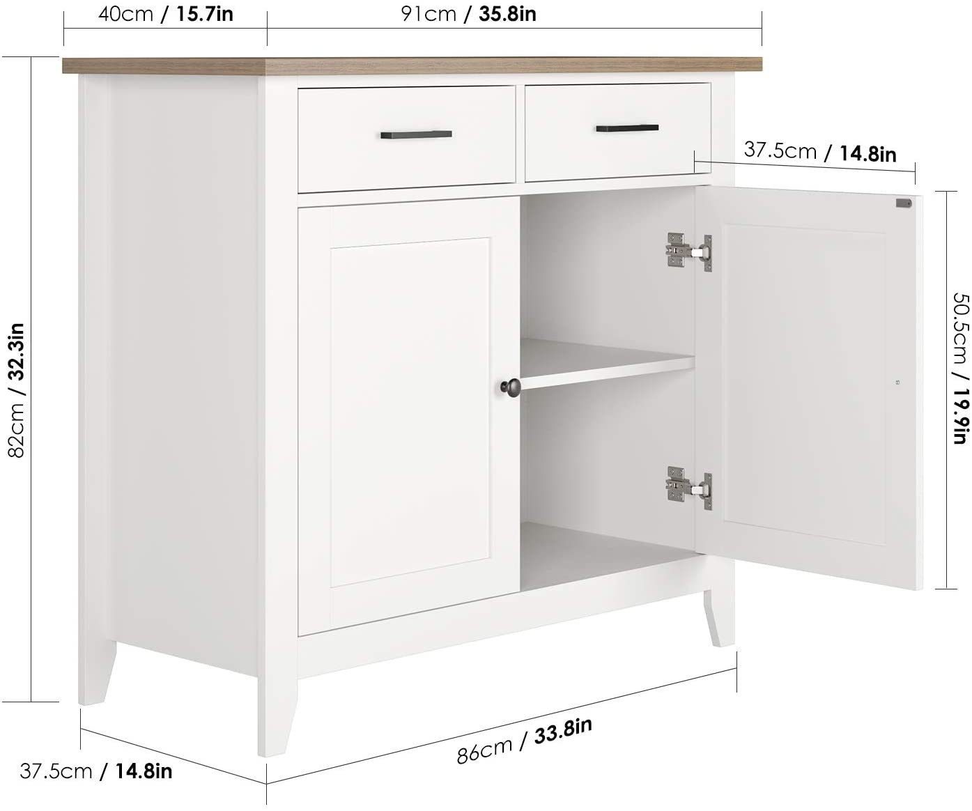 HOMECHO Buffet Sideboard Weiß 2 Türen Küchenschrank mit Schubladen 2