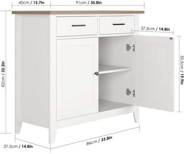 HOMECHO Buffet Sideboard Weiß Küchenschrank mit 2 Schubladen 2 Türen