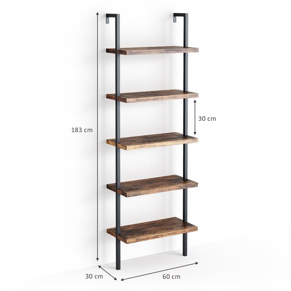 Vicco Bücherregal Ava, Eiche rustikal/Schwarz, 60 x 183 cm, 1-tlg.