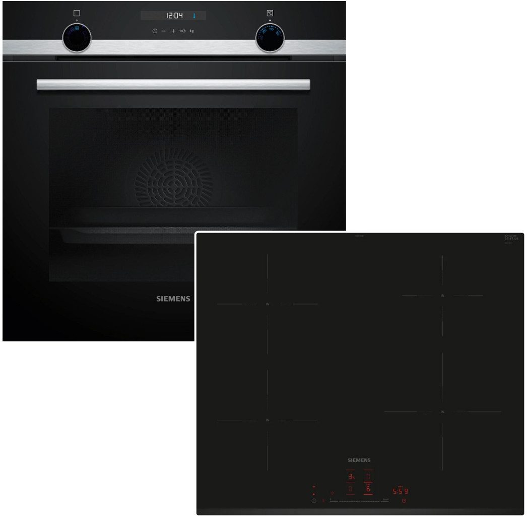 SIEMENS Backofen-Set Backofen 3D Heißluft Hydrolyse + Induktionskochfeld Boost TouchSlider, Hydrolyse