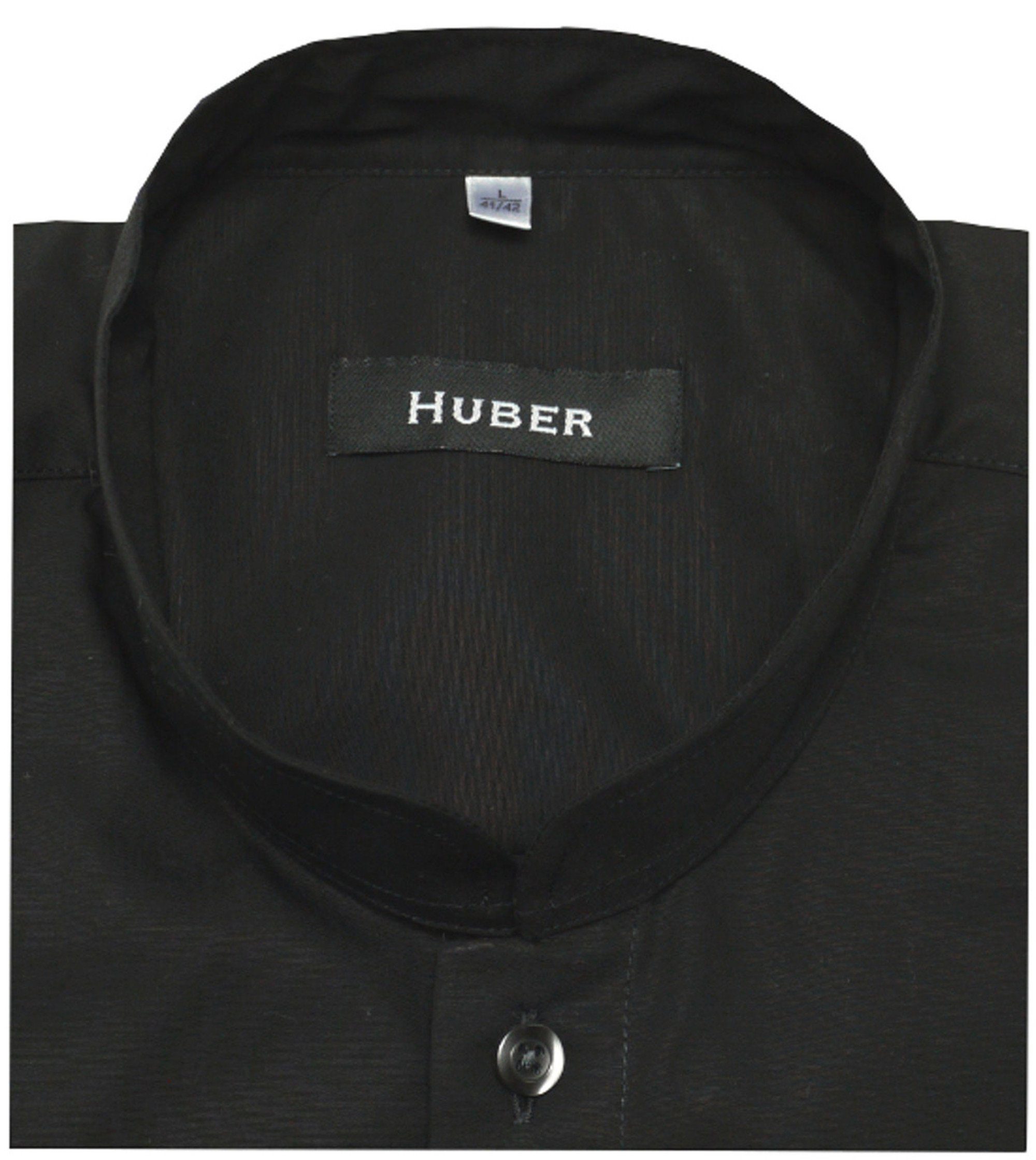 Langarmhemd Asia Regular Fit-gerader EU Stehkragen, Mandarin schwarz in Made Hemden Huber HU-0071 Schnitt,