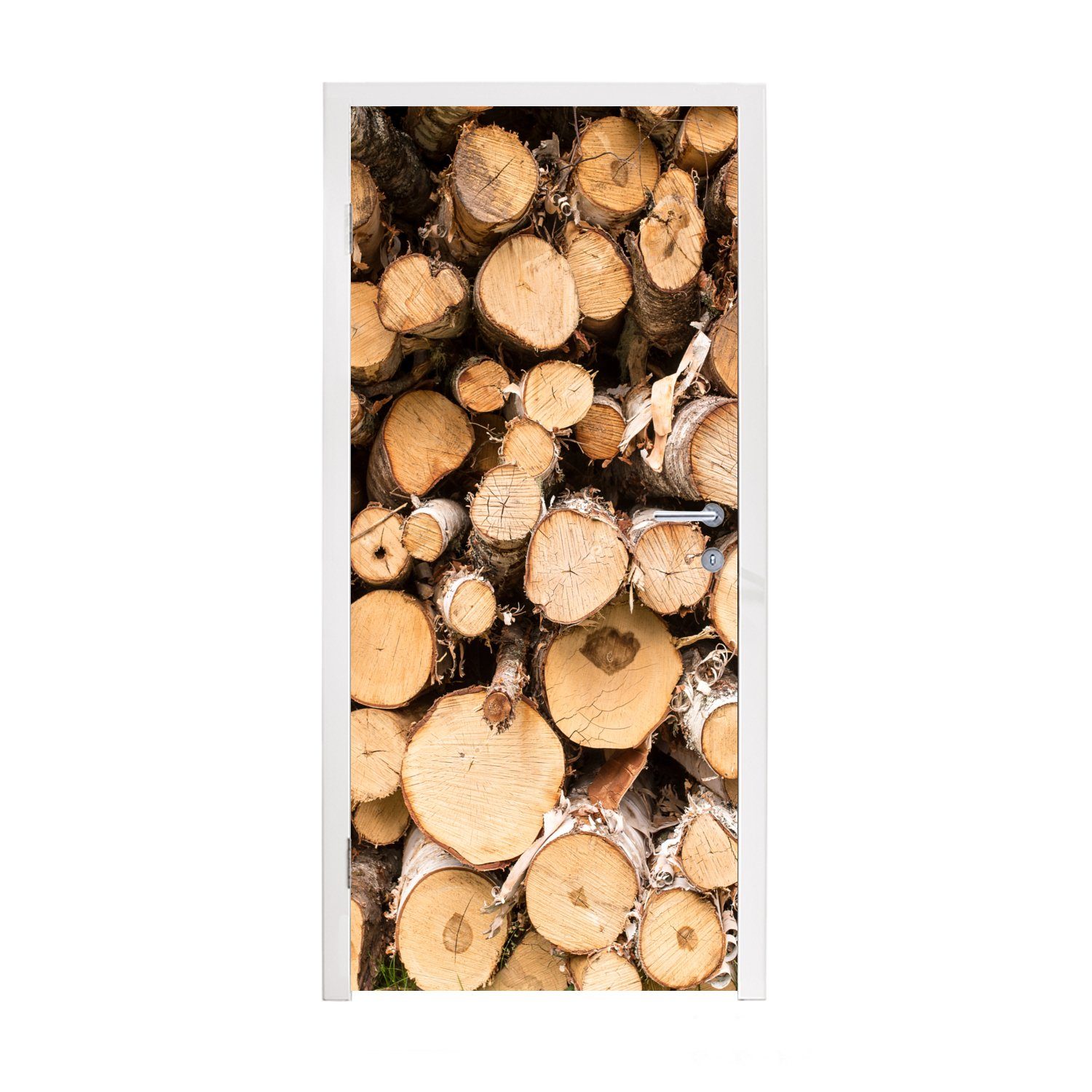 MuchoWow Türtapete Ein Haufen gefällter Baumstämme, Matt, bedruckt, (1 St), Fototapete für Tür, Türaufkleber, 75x205 cm