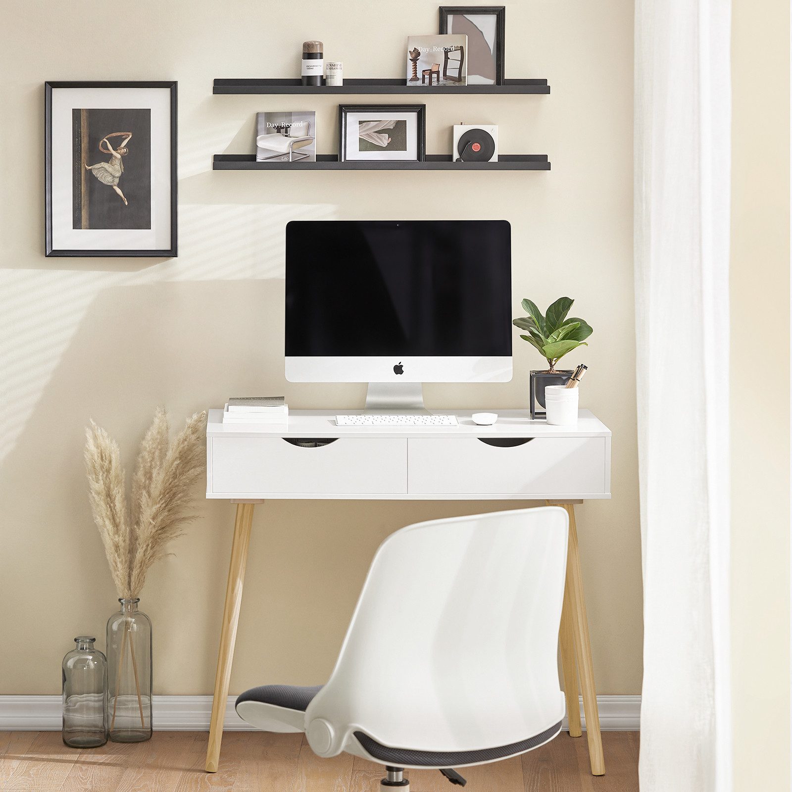 SoBuy Schreibtisch FWT40, Tisch, Eckschreibtisch, platzsparender Bürotisch, Schminktisch, mit 2 Schubladen Tisch Computertisch Kinderschreibtisch Bürotisch – Bild 4 von 5