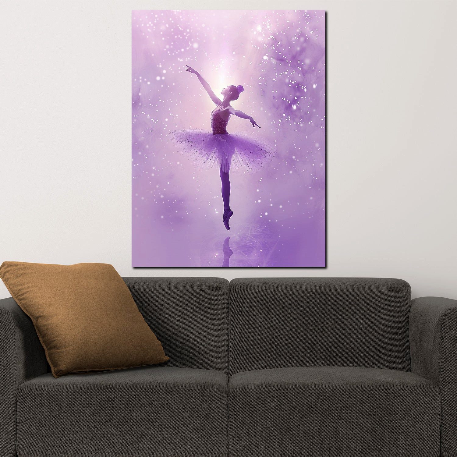 Artedinoi Leinwandbild Ballerina Lila Traumwelt Glitzer Leinwandbild Wandbild XXL Deko, Ballerina in Lila mit Glitzer