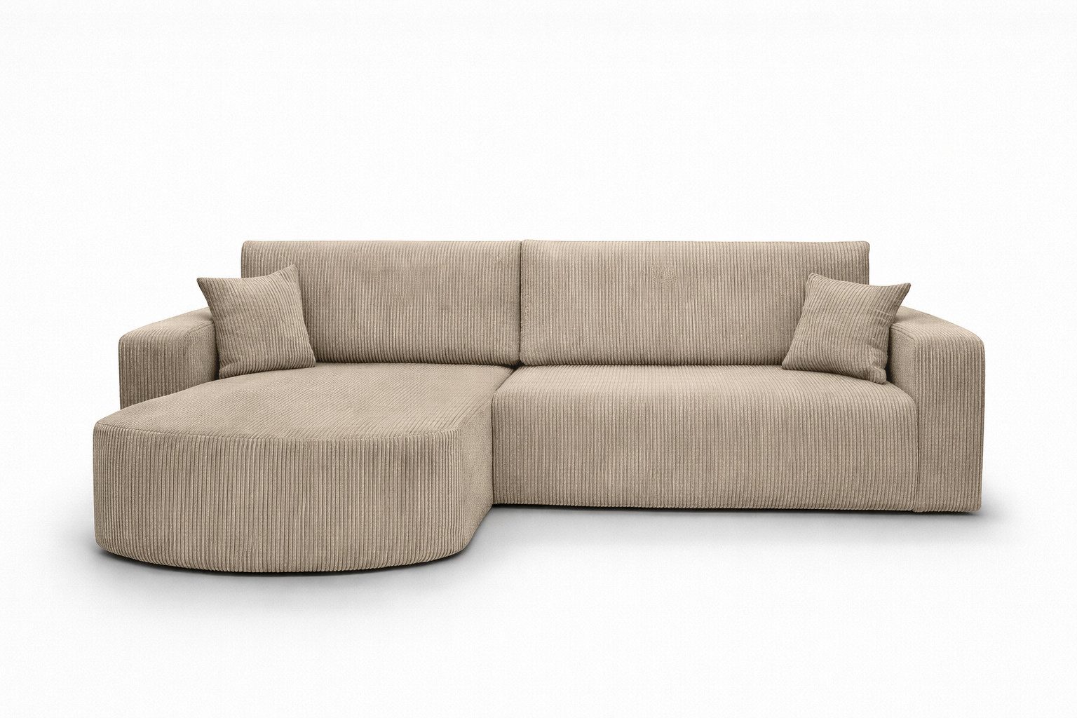 Kaiser Möbel Ecksofa mit Schlaffunktion für Wohnzimmer, Cordstoff Poso, ROUND ONE XL, XL-Format, abgerundete Form, Liegefunktion, Stauraum