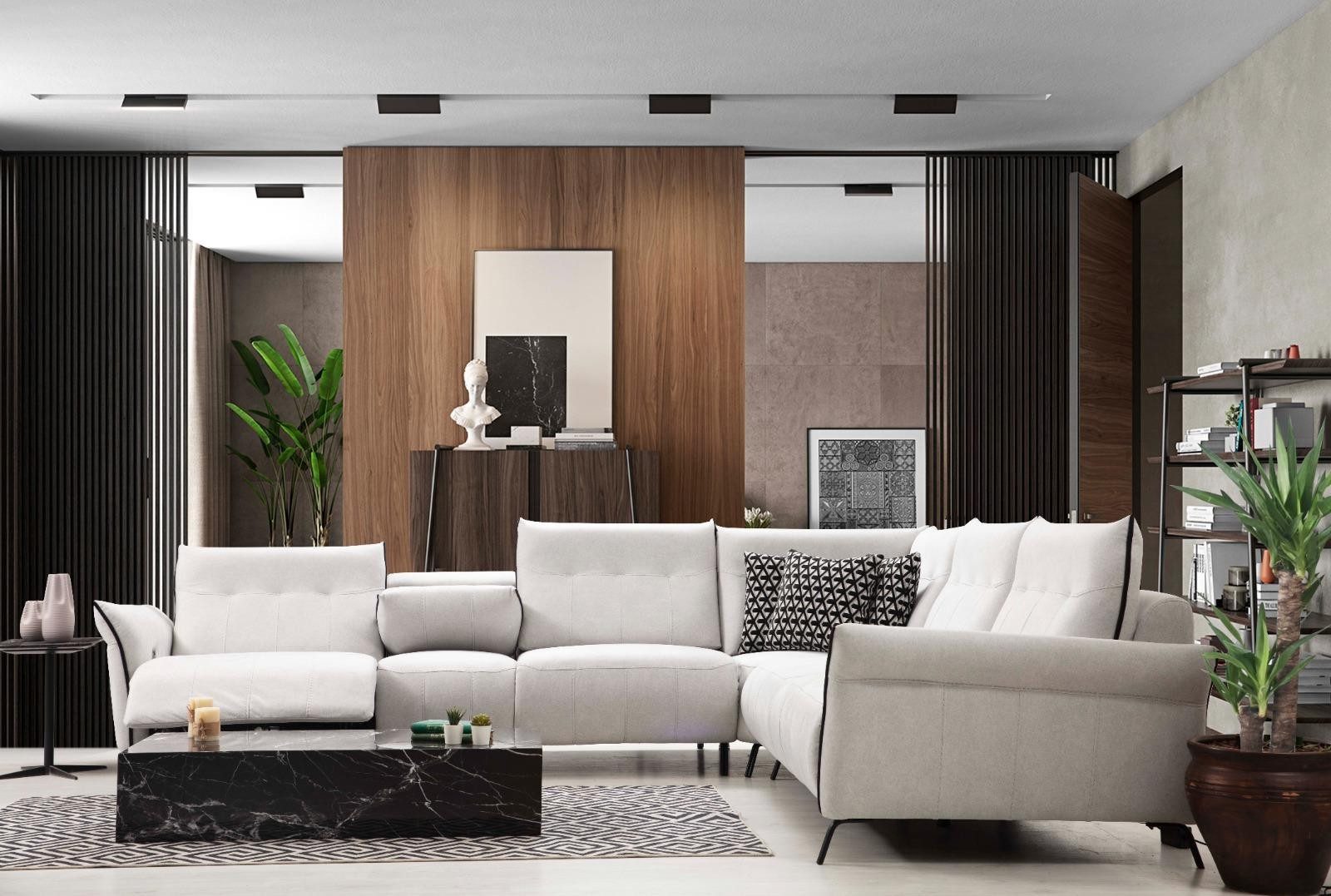 JVmoebel Ecksofa Modernes L-förmiges Ecksofa in Weiß mit Bluetooth-Soundsystem, 3 Teile, Made in Europa