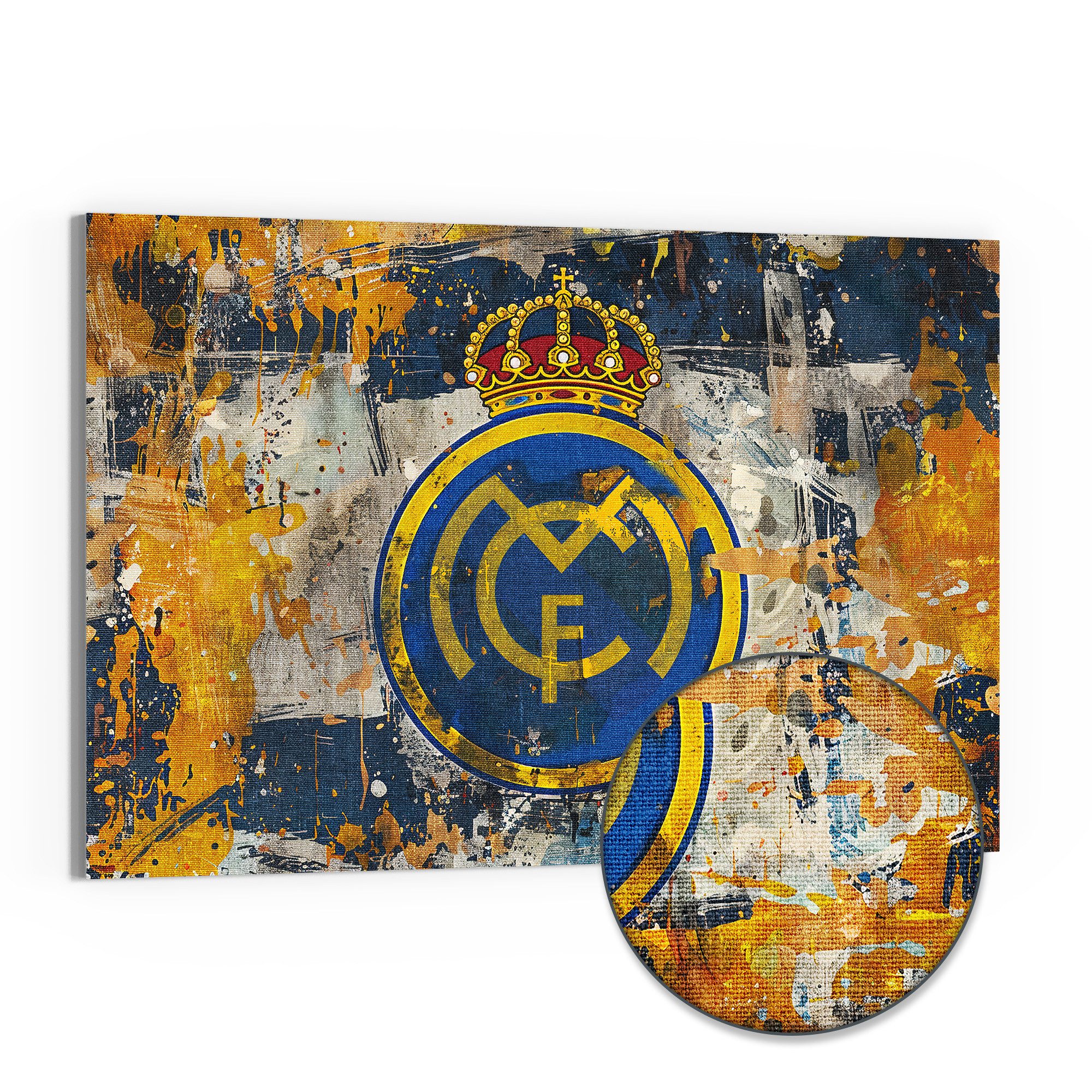 DEQORI Leinwandbild 'Wappen Real Madrid', 'Wappen Real Madrid', Hybrid Leinwand Bild Wandbild flach modern