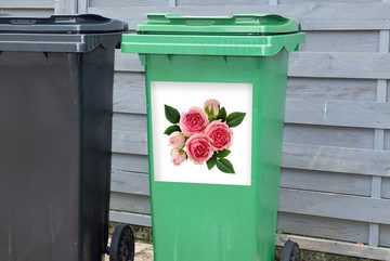 MuchoWow Wandsticker Blumen - Rosen - Rosa (1 St), Mülleimer-aufkleber, Mülltonne, Sticker, Container, Abfalbehälter
