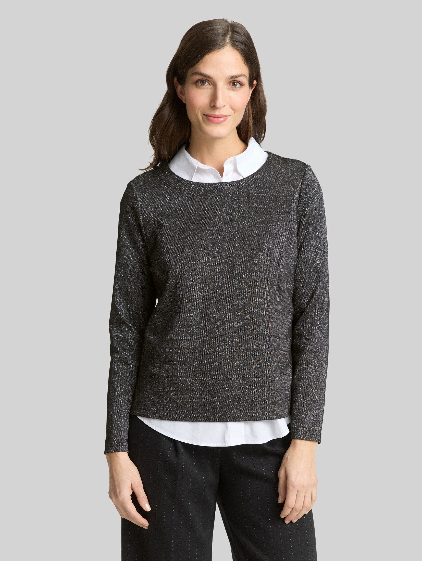 TOM TAILOR Langarmshirt T-Shirt Langarmshirt mit Glitzer-Effekt