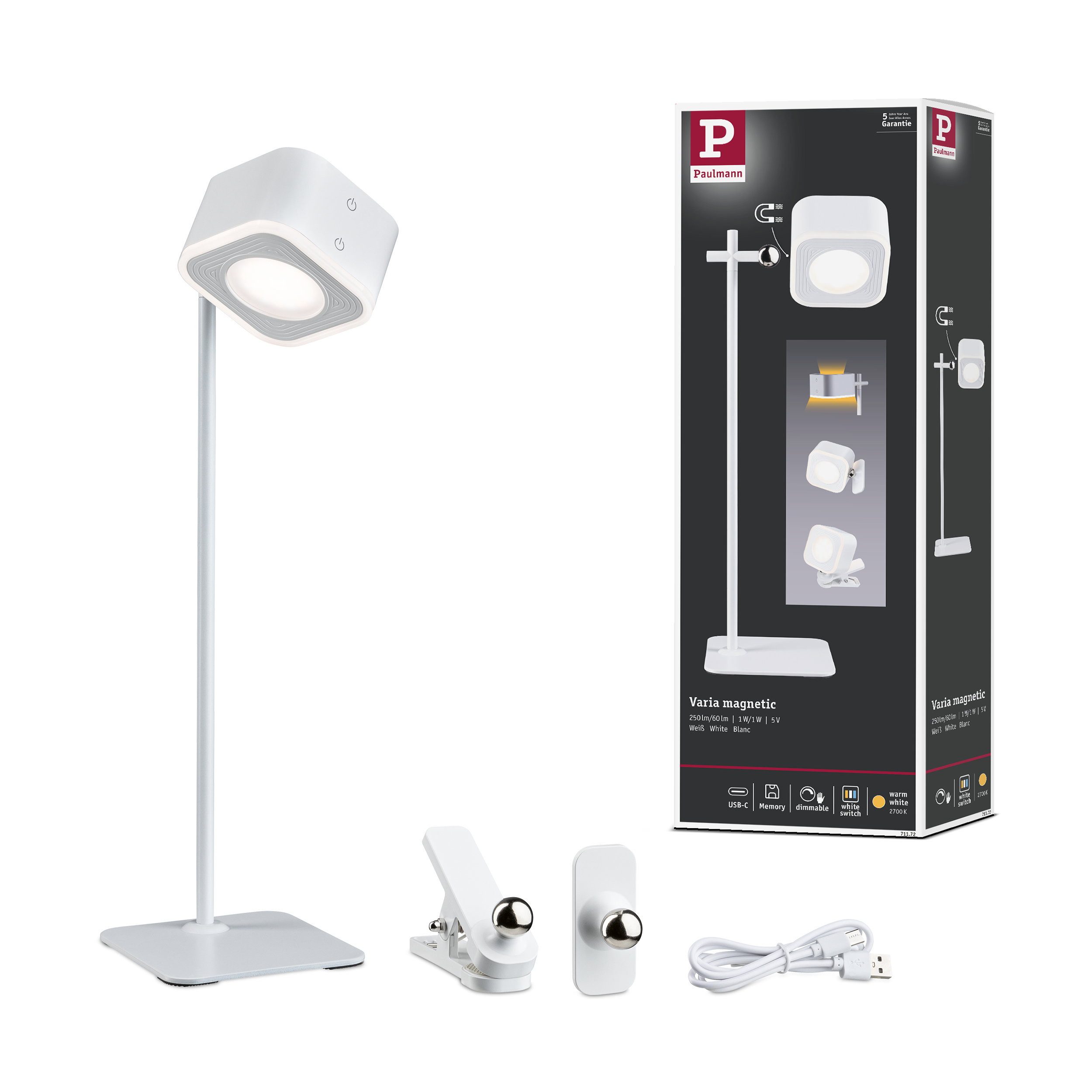 Paulmann Tischleuchte Mobile Tischleuchte Varia White Switch 160lm / 40lm 1,6W / 0,4W Weiß