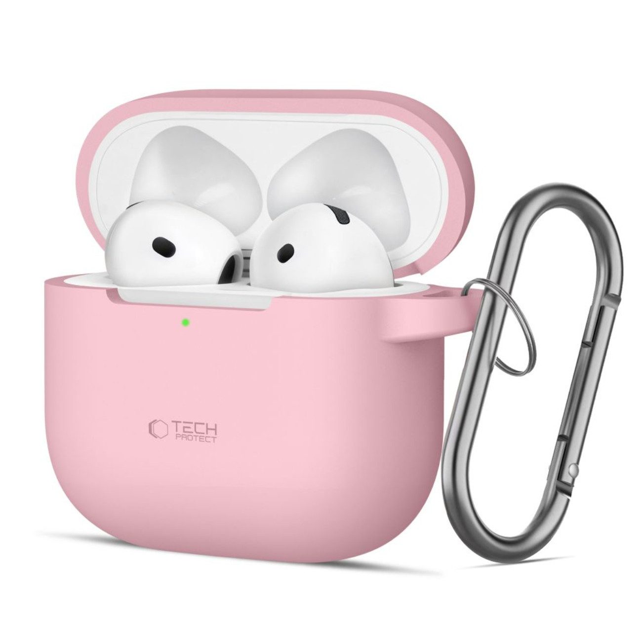 TECH PROTECT Kopfhörer-Schutzhülle für Apple AirPods 4, Silikonhülle mit Karabinerhaken, kompatibel mit kabellosem Laden