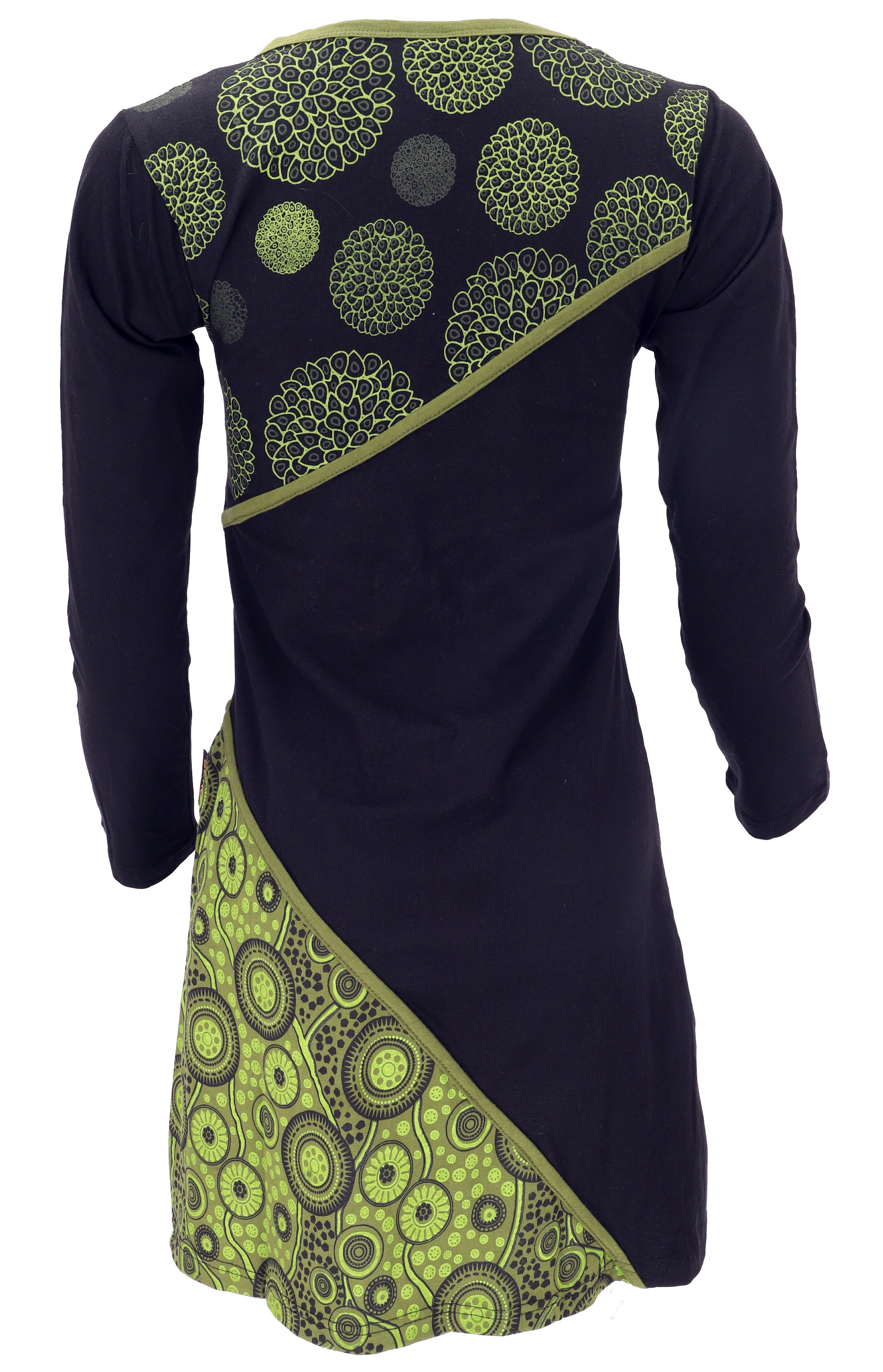Guru-Shop Midikleid Hippie Minikleid Boho chic, Tunika - schwarz/grün alternative Bekleidung – Bild 4 von 5