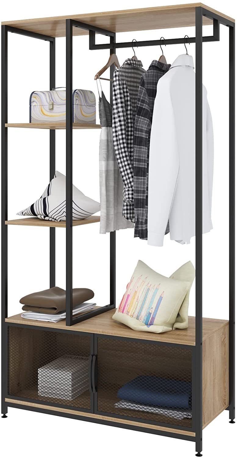 Woltu Garderobenständer, (1 St), mit Lagerschrank, aus Holz und Metall
