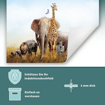 Decorwelt Herd-Abdeckplatte Herdabdeckplatte Kunststoff Aufrollbare Matte Küche Safari Tiere Herd, (30x52, 1 tlg), für alle Herdarten excl. Gasherde