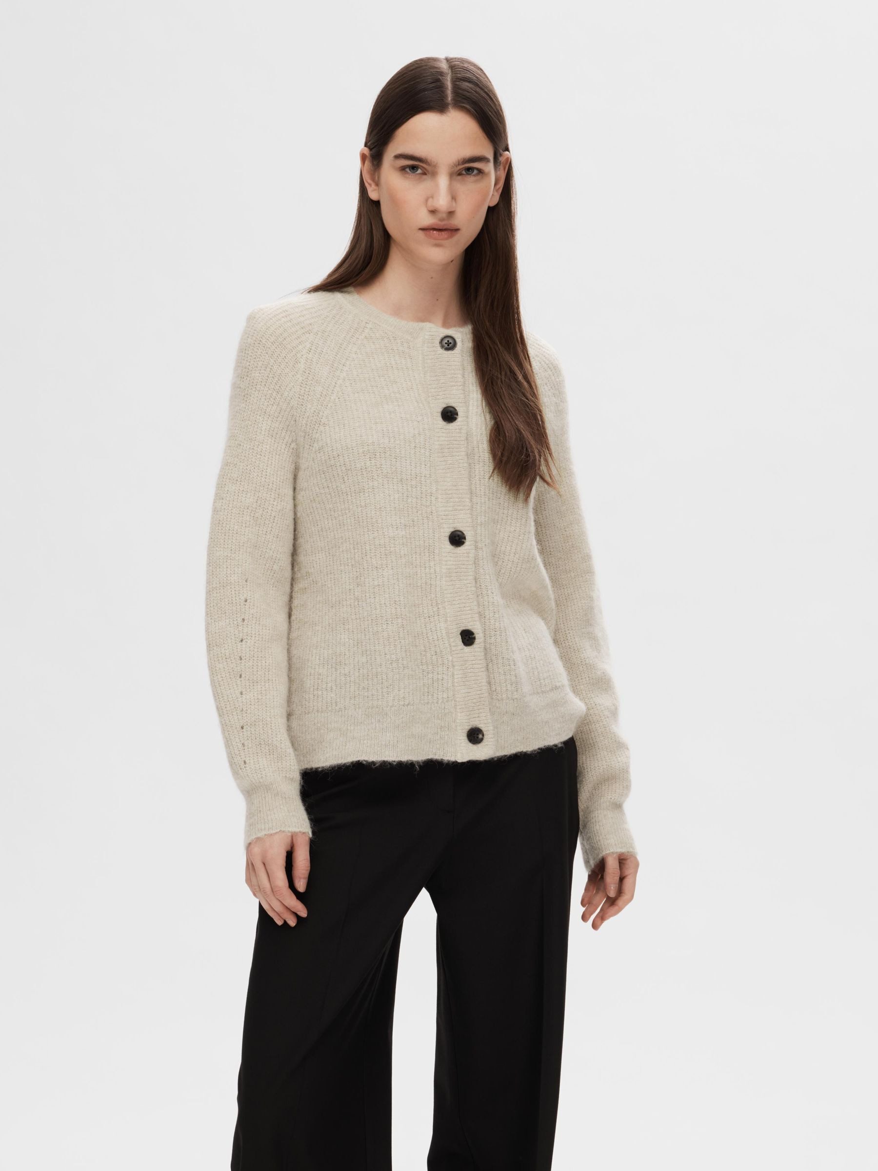 Strickpullover Strickjacke Relaxed Fit Rundhals Raglanärmel Fallmaschen