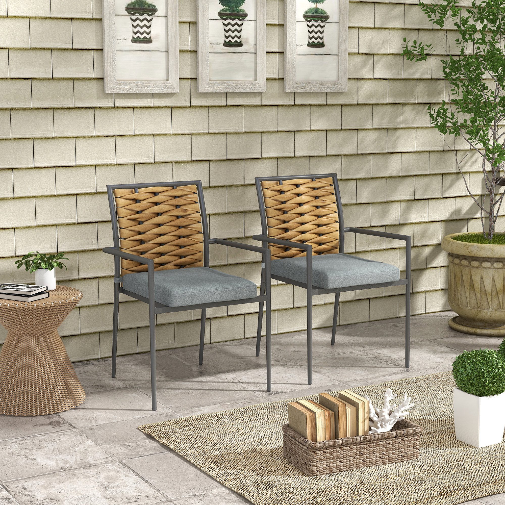 Outsunny Sitzgruppe 2er-Set Rattan Gartenstuhl Stapelbarer günstig online kaufen