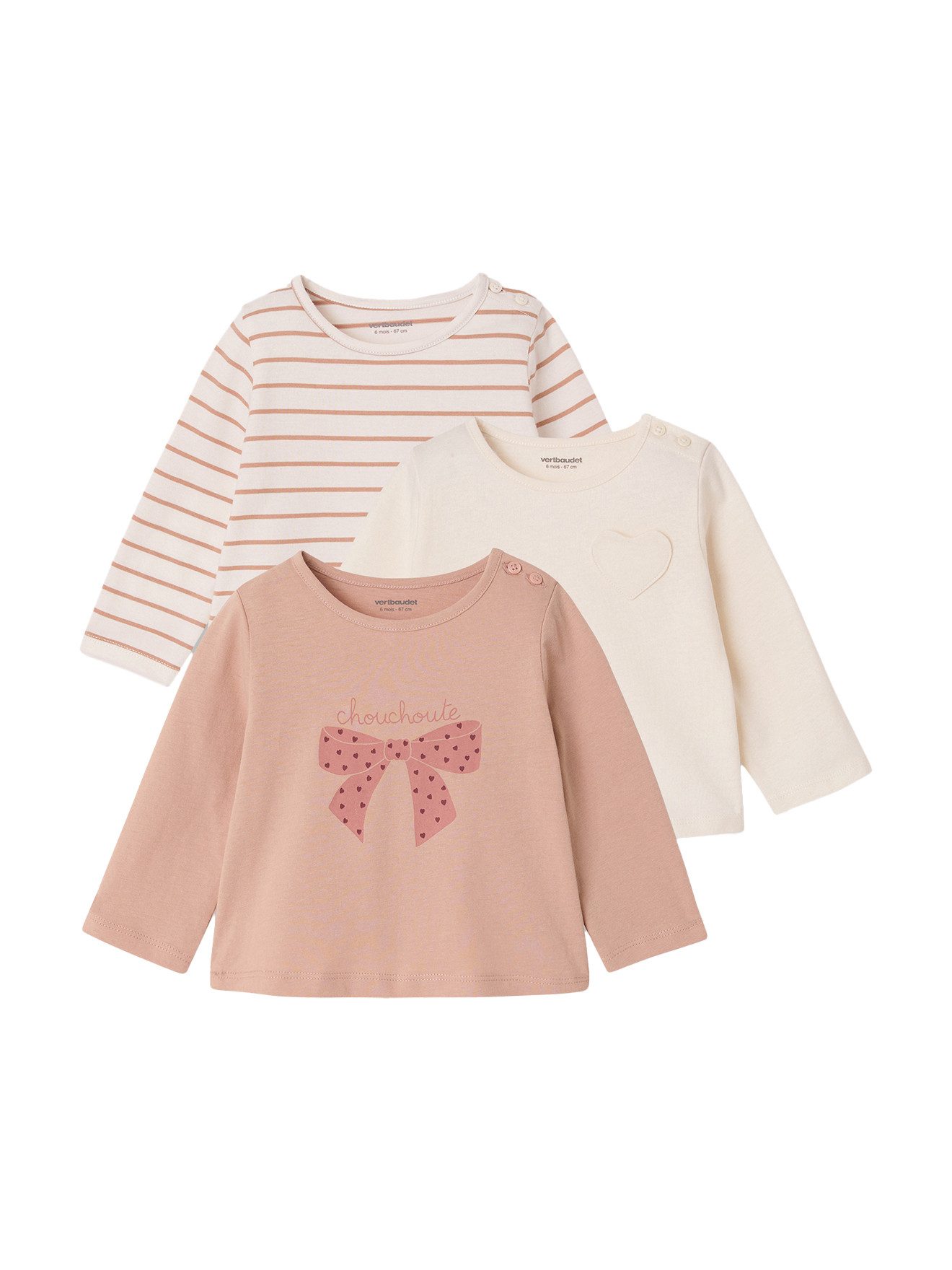 vertbaudet Langarmshirt Baby Shirts BASIC 3er-Pack