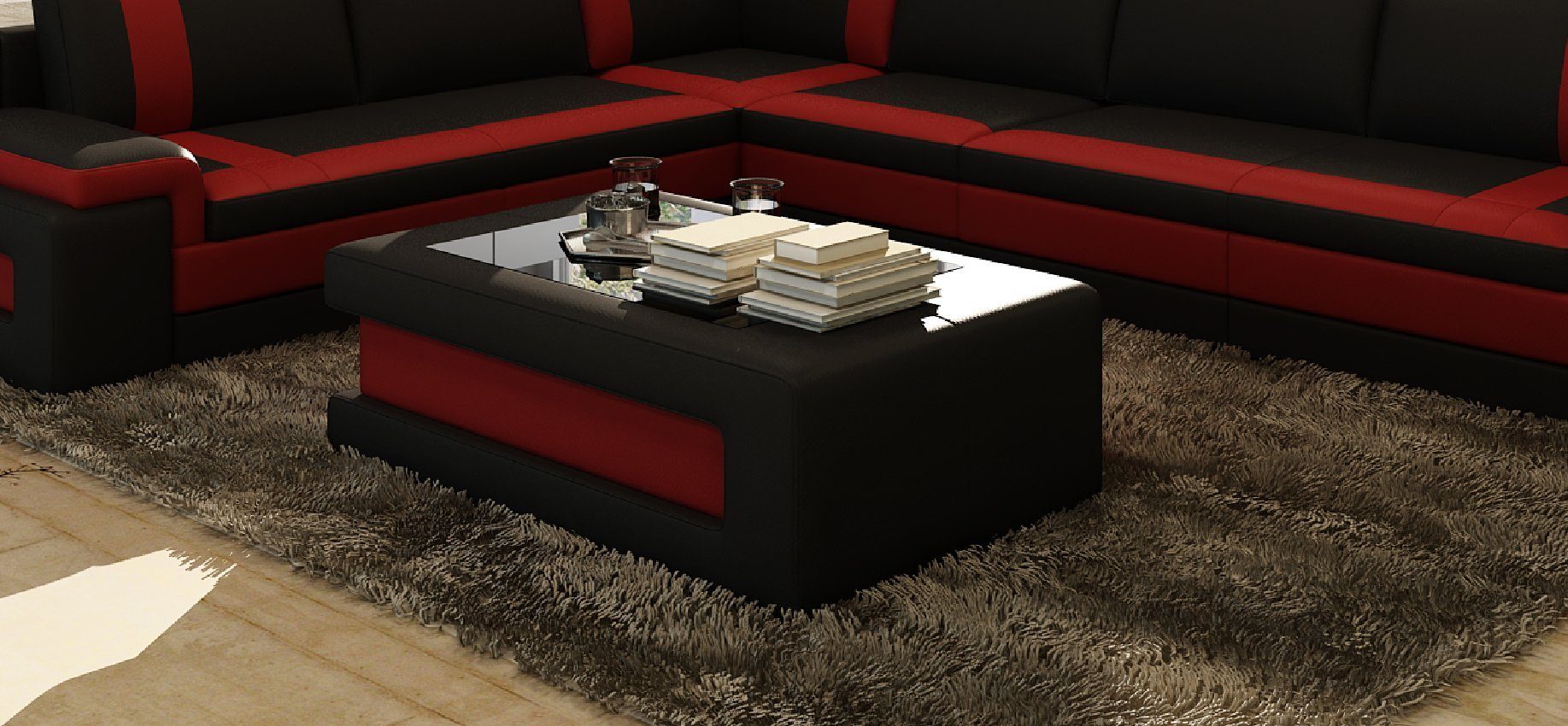 JVmoebel Couchtisch Exklusiver Couchtisch aus italienischem Leder und massivem Holz, Made in Europa