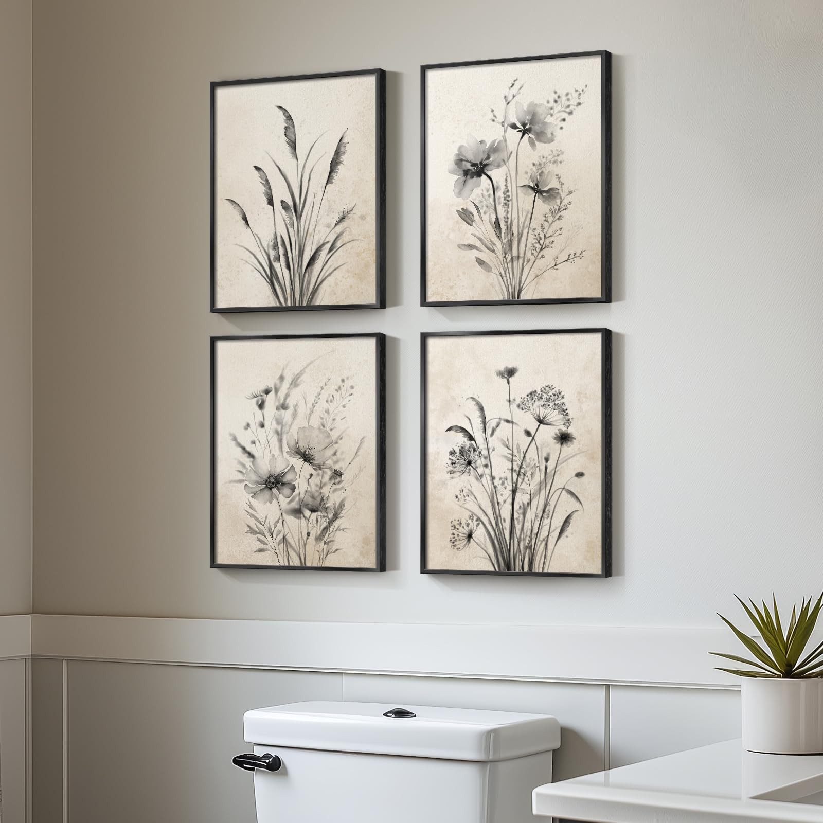 Zyronn Leinwandbild Vintage-Blumenleinwand, Boho-Wandbild im Bohème-Stil, florales Wandbild im Landhausstil für Schlafzimmer, Wohnzimmer – Bild 5 von 5
