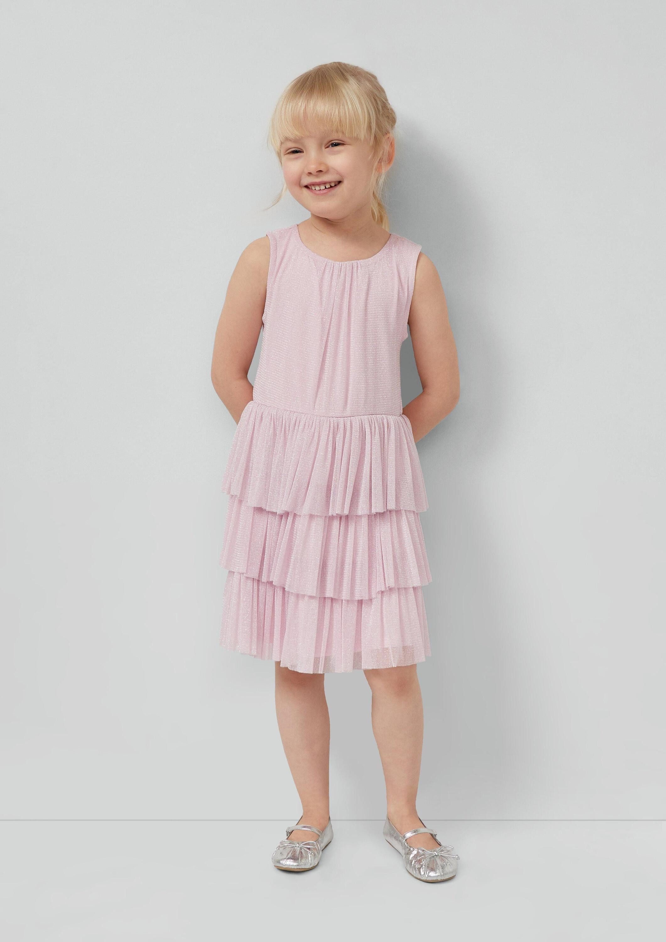 s.Oliver Minikleid Kleid Kurzes Rüschenkleid aus schimmerndem Mesh-Stoff
