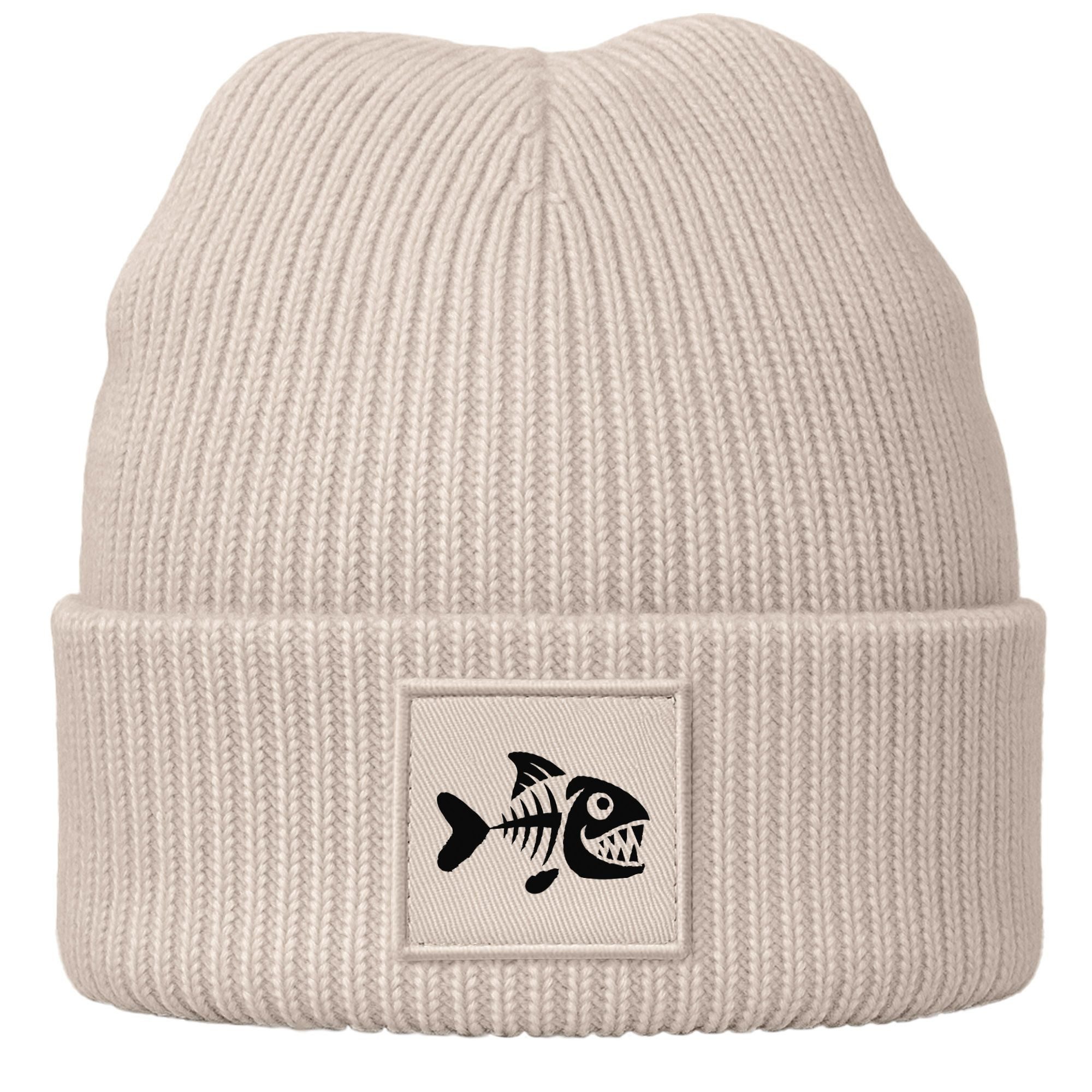 MoonWorks Strickmütze Damen Beanie mit Aufdruck Fisch Skelett Wintermütze Maritim Lustig
