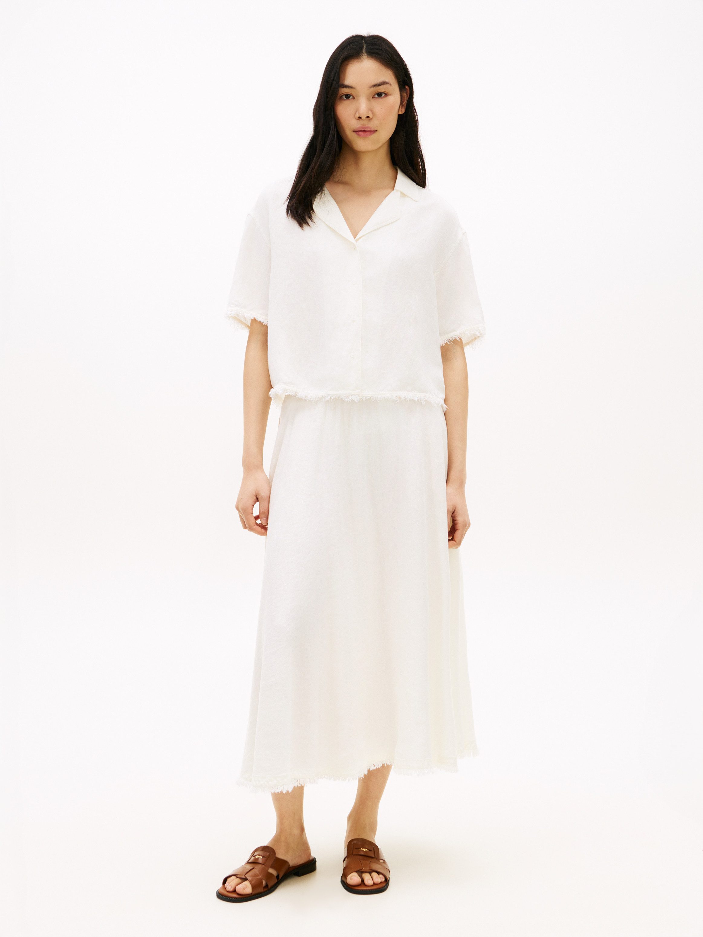 Tommy Hilfiger A-Linien-Rock VIS/LINEN VOLUME MIDI SKIRT Leinen-Mix mit feinen Falten, Relaxed Fit