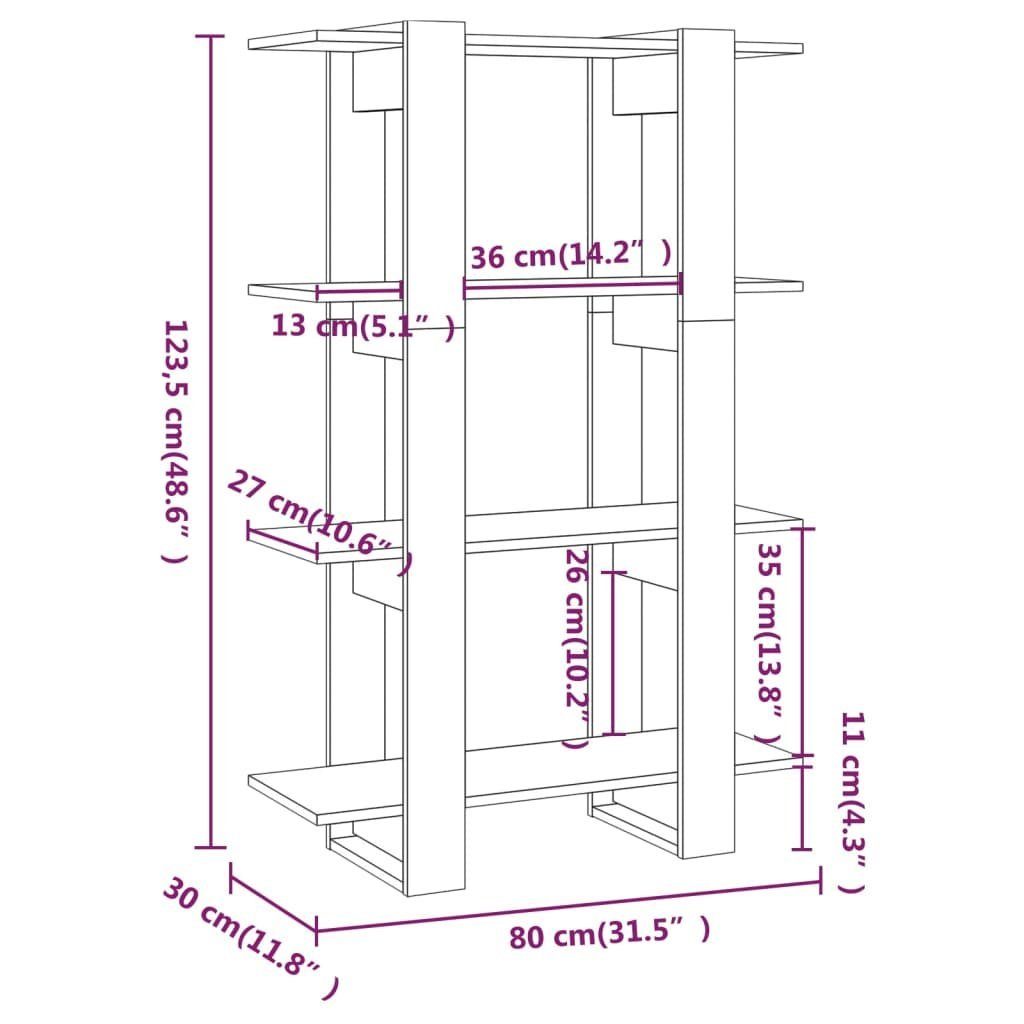 furnicato Eichen-Optik cm 80x30x123,5 Bücherregal/Raumteiler Braun Bücherregal