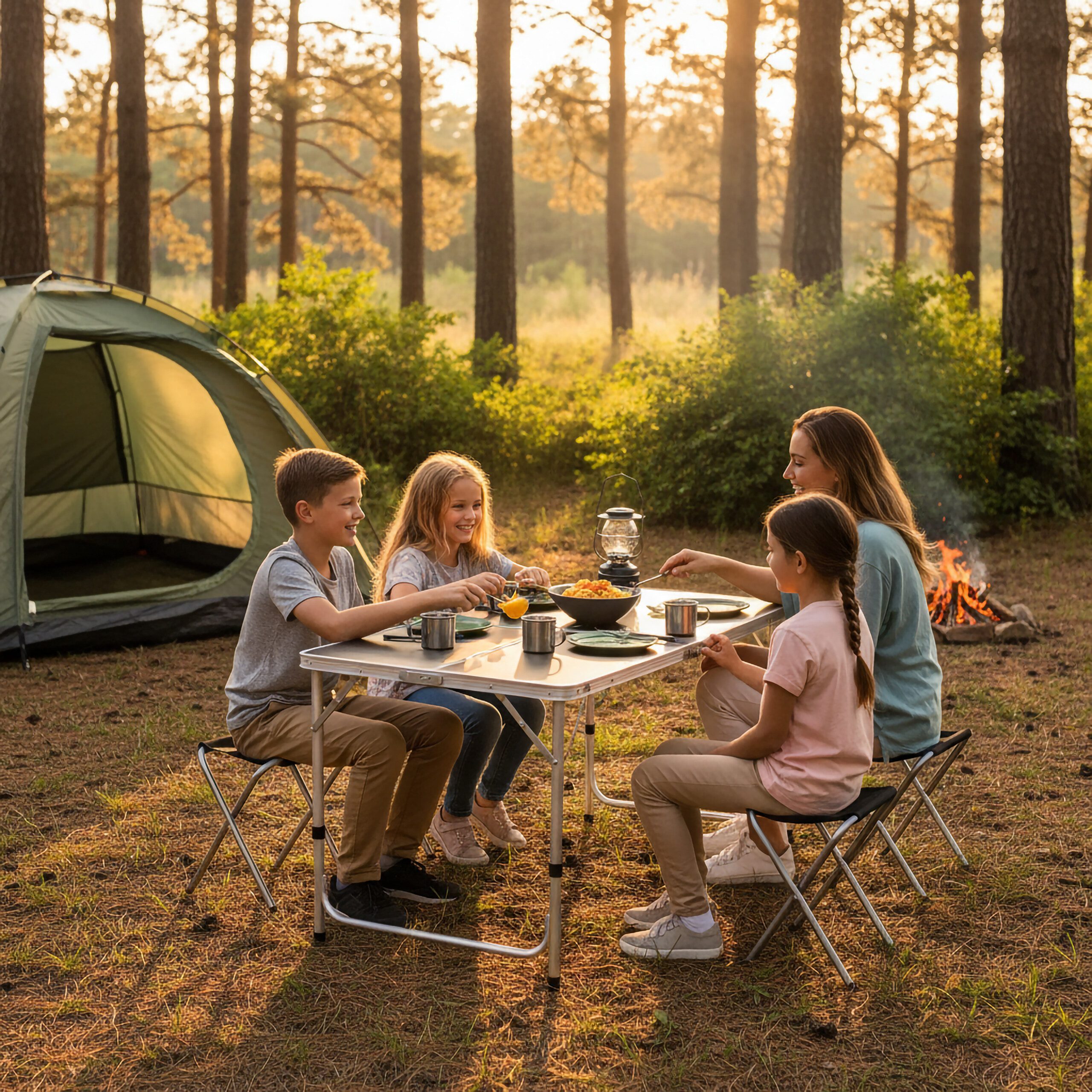 relaxdays Campingtisch mit 4 Hock, weiß