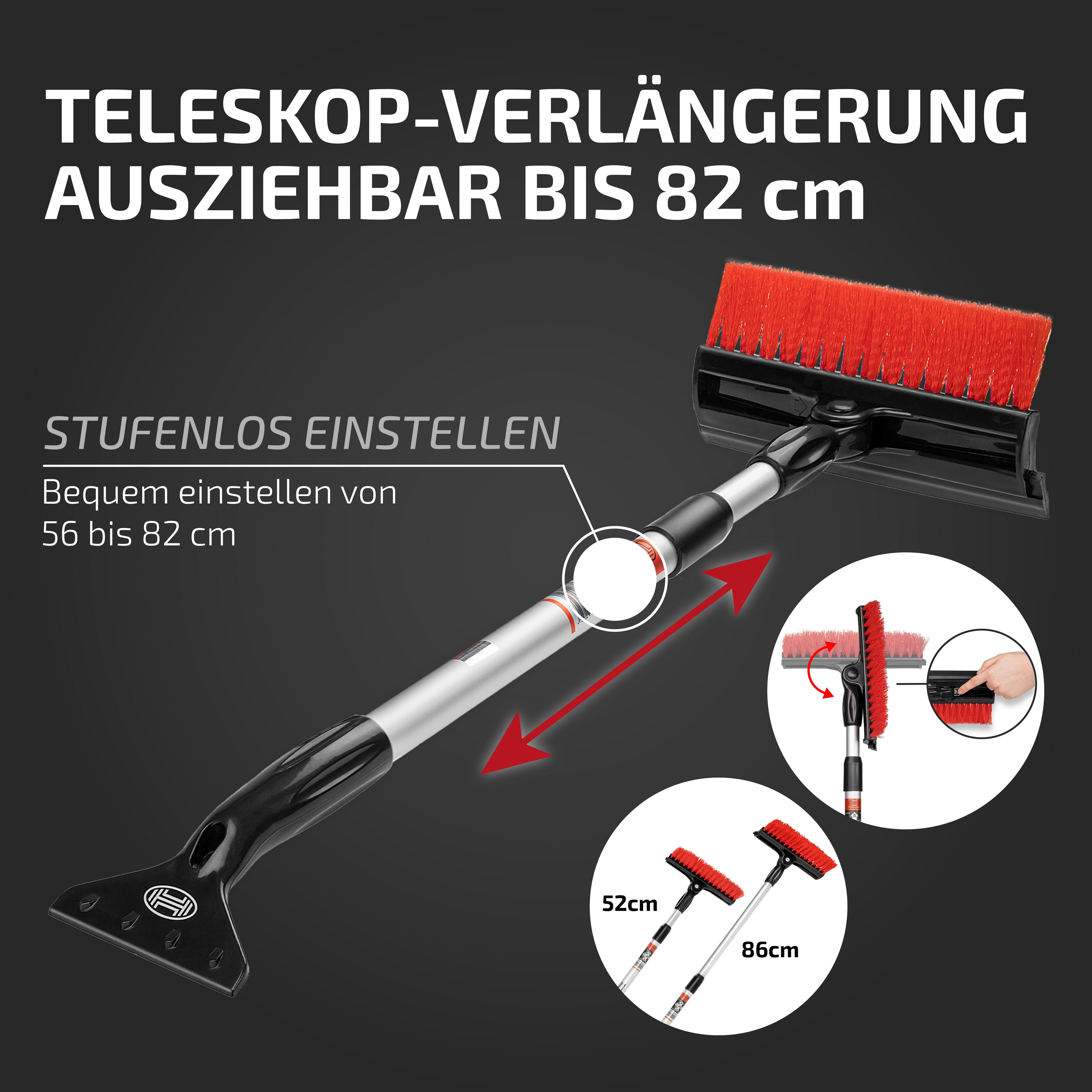 HEYNER Autowaschbürste Scheibenreiniger Schneebesen Eiskratzer 4in1 faltbar Aluminium 56-82cm, (1-tlg) – Bild 5 von 5