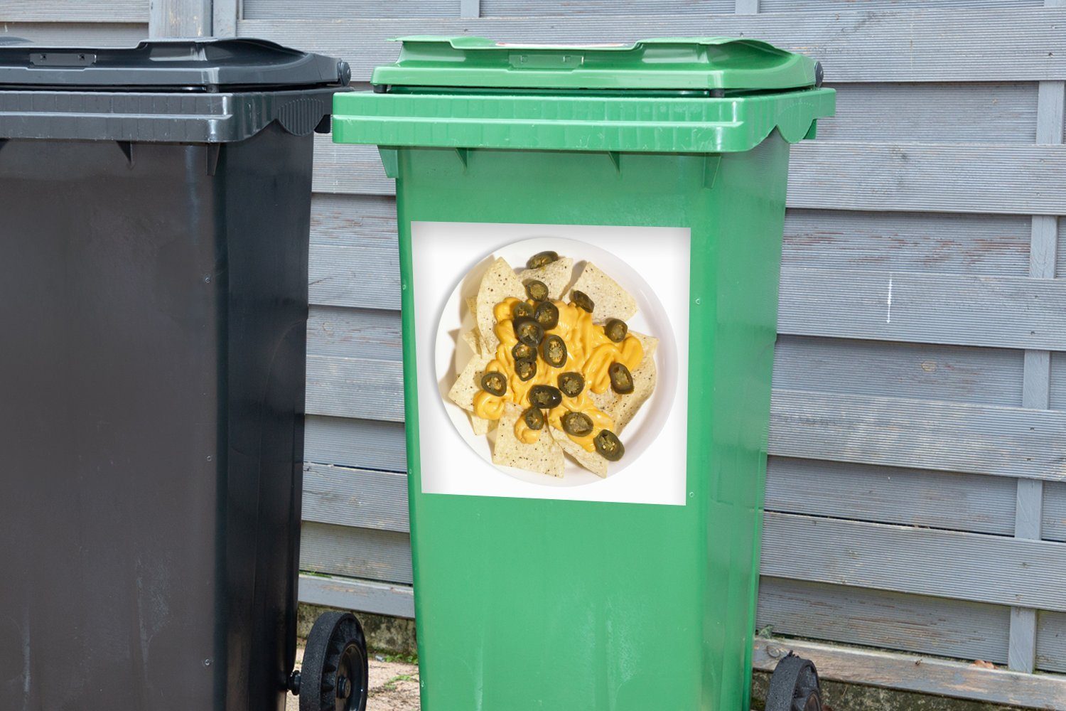 Wandsticker Nachos Mülleimer-aufkleber, Container, (1 Abfalbehälter Mülltonne, St), mit MuchoWow Sticker, Jalapeño-Paprika