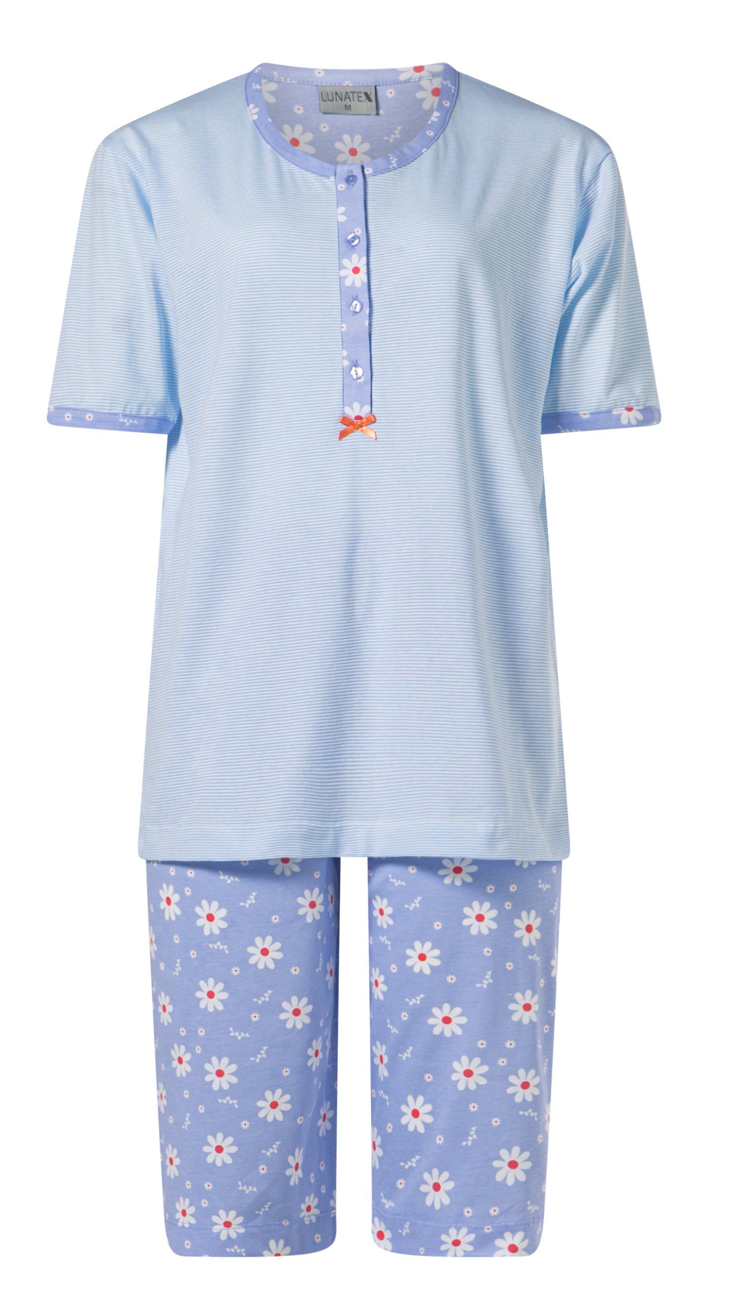 LUNATEX Schlafanzug Damen Capri Schlafanzug (2 tlg) Modisches Design blau