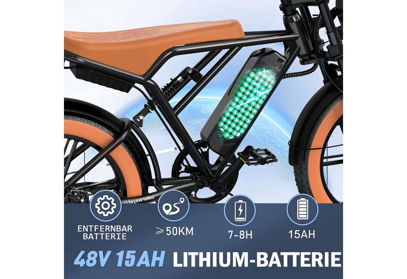 Thumbnail - HITWAY E-Bike Crossrad Colorway Off-Road Mountainbike Fahrrad 50-80KM, 720 Wh, 20 Zoll 4.0 FatTire Ebikes, 48V 15Ah Moun...