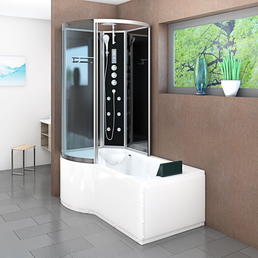 AcquaVapore Grossraumdusche Wanne Dusche Kombination sw K50R33ALL 100x170