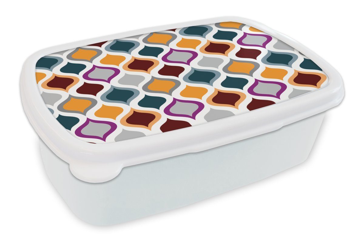 MuchoWow Lunchbox Retro - Linie - Muster, Kunststoff, (2-tlg), Brotbox für Kinder und Erwachsene, Brotdose, für Jungs und Mädchen weiß