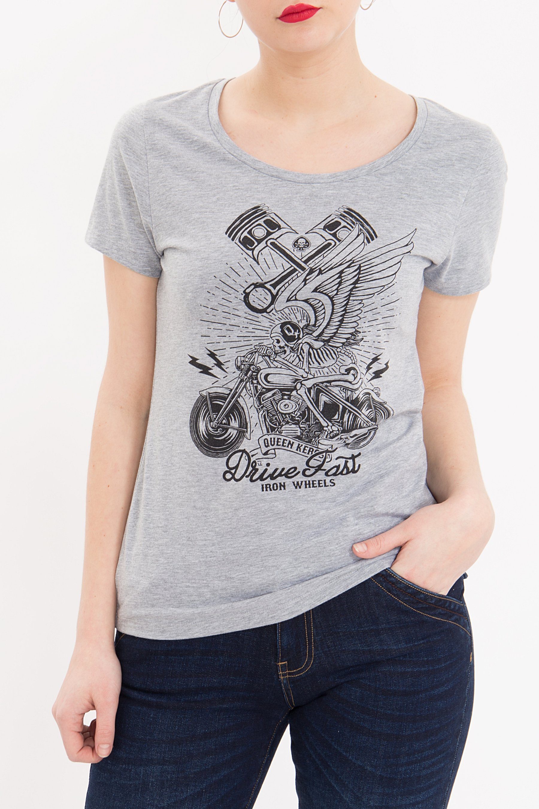 Jersey T-Shirt aus Drive mit Fast Front QueenKerosin Motiv Melange