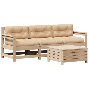 vidaXL Gartenlounge-Set 4-tlg. Garten-Lounge-Set mit Kissen Massivholz Kiefer, (1-tlg)