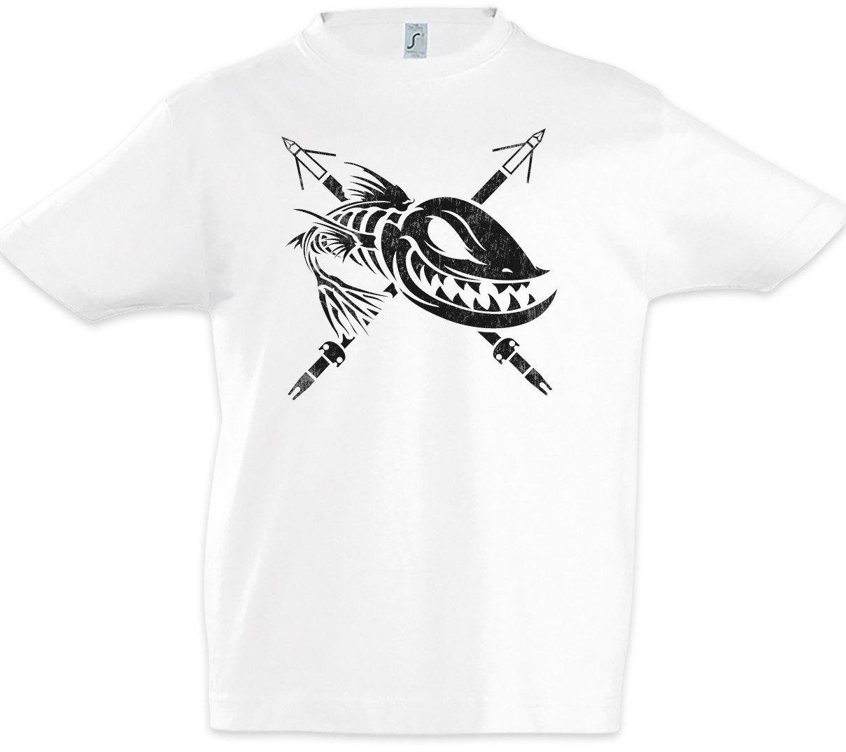 Urban Backwoods Print-Shirt Dead Grinning Fish Kinder T-Shirt Grinsender Harpune Skelett (1-tlg) Fischskelett Fisch Fischen Angeln
