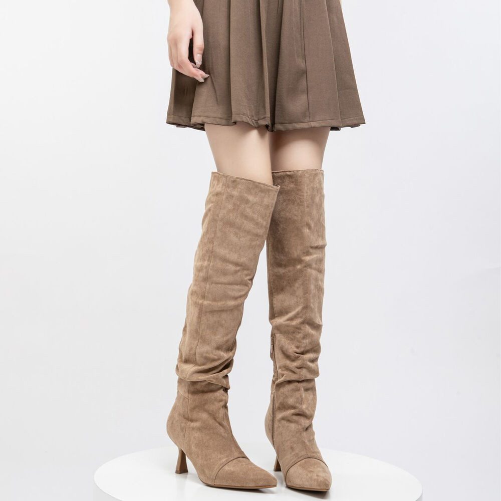 Ital-Design Elegante Overkneestiefel mit Blockabsatz für Damen Overkneestiefel (90514988) Pfennig-/Stilettoabsatz Stiefel in Hellbraun