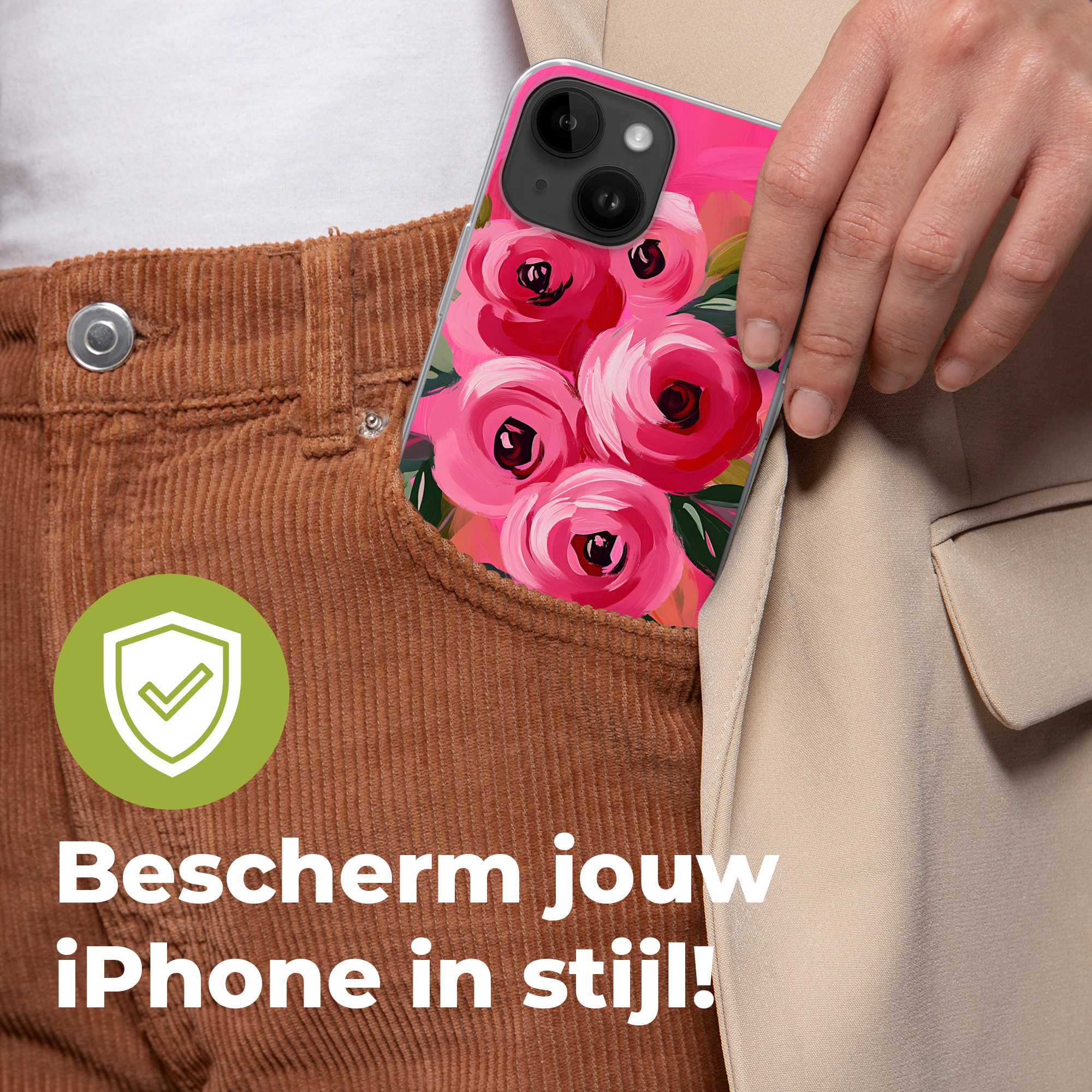MuchoWow Handyhülle für Apple iPhone 14 Blumen - Farbe - Rosa, Smartphone-Bumper, Print, Handy Schutzhülle Dünn