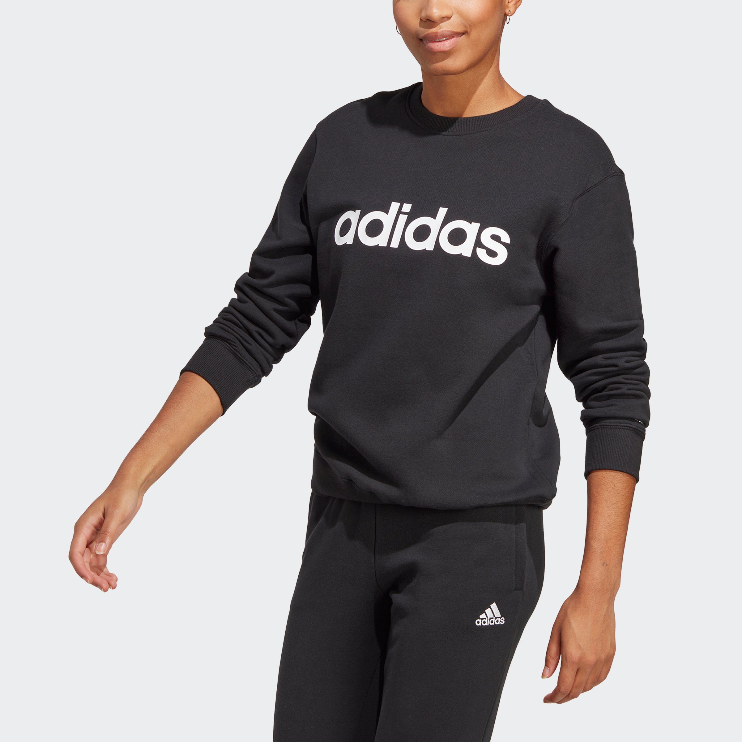 adidas LINEAR TERRY FRENCH Sweatshirt Sportswear black-white ESSENTIALS