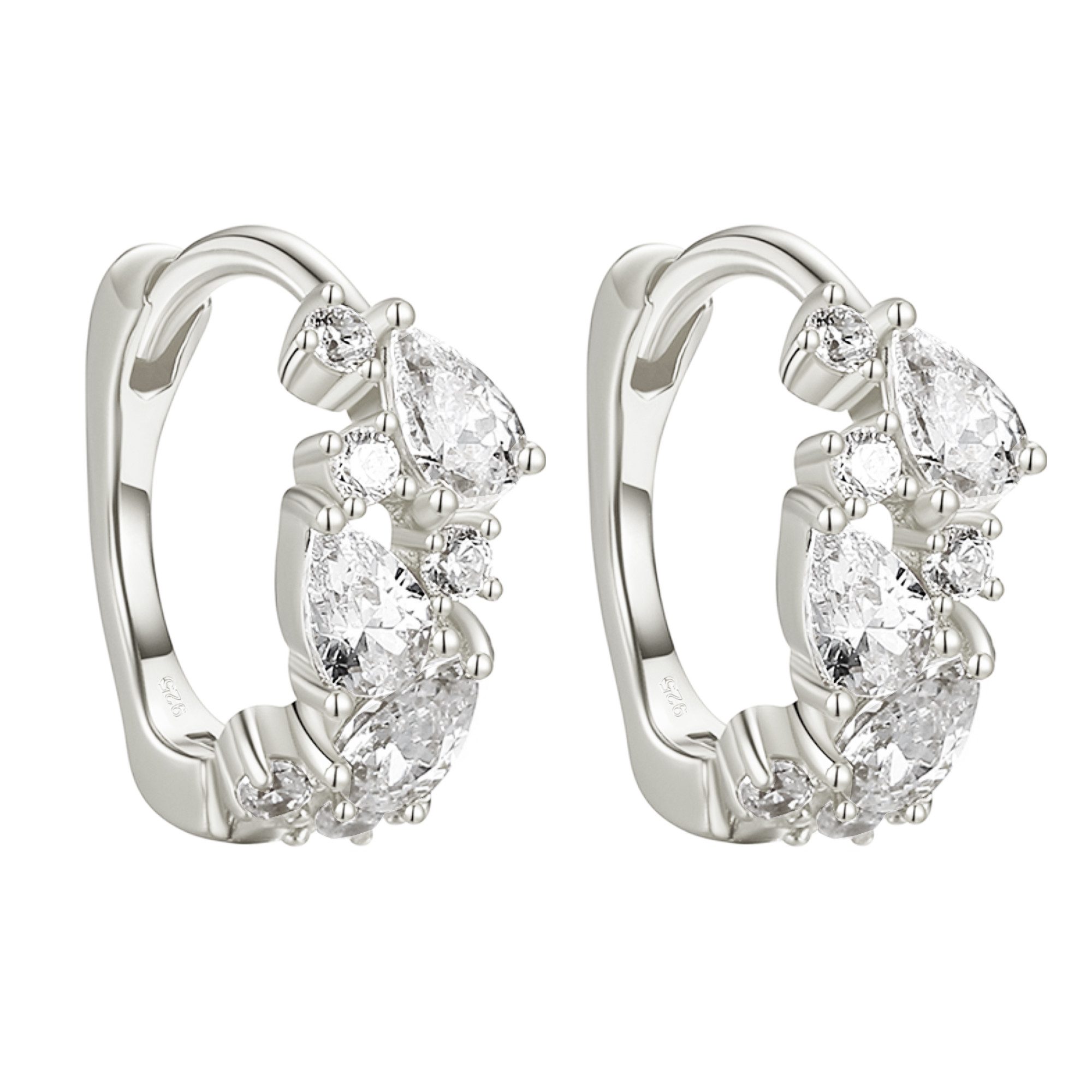 LÖB Paar Creolen 925 Silber Ohrringe Creolen Tropfen Zirkonia Stein Silberohrringe Rund (Geschenke für Frauen Beste Freundin Mutter Mama Damen zum Geburtstag Weihnachten Weihnachtsgeschenke, Inkl. Schmuckbox), Tropfenohrringe Glitzer Strass Tropfenform Elegant Brautschmuck Braut