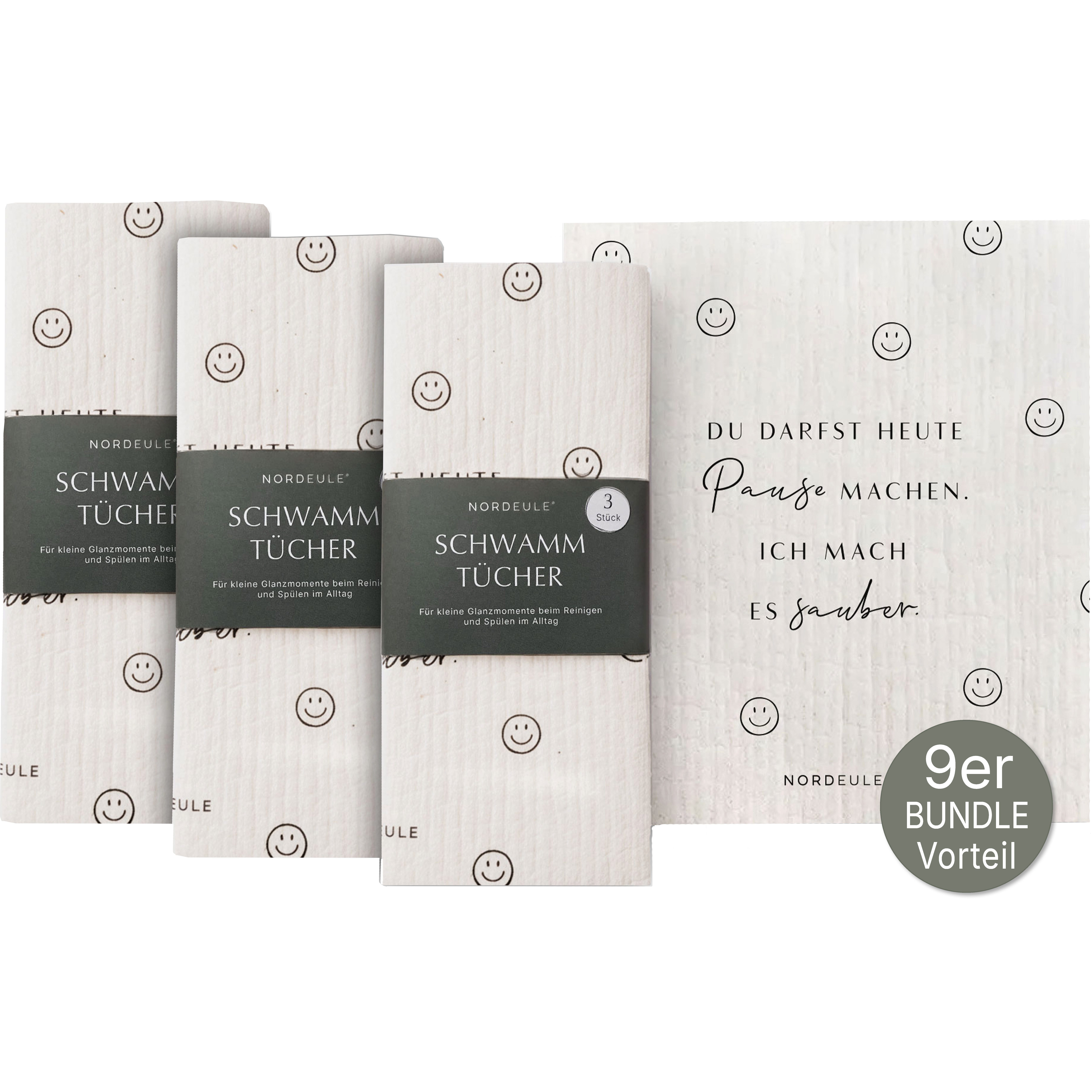 NORDEULE "Du darfst heute Pause machen" in Schwarz-Weiß Reinigungstuch (70% Holz-Zellulose, 30% Baumwolle, Set, 9-tlg., ideal für Glanzmomente im Alltag oder als Geschenk)